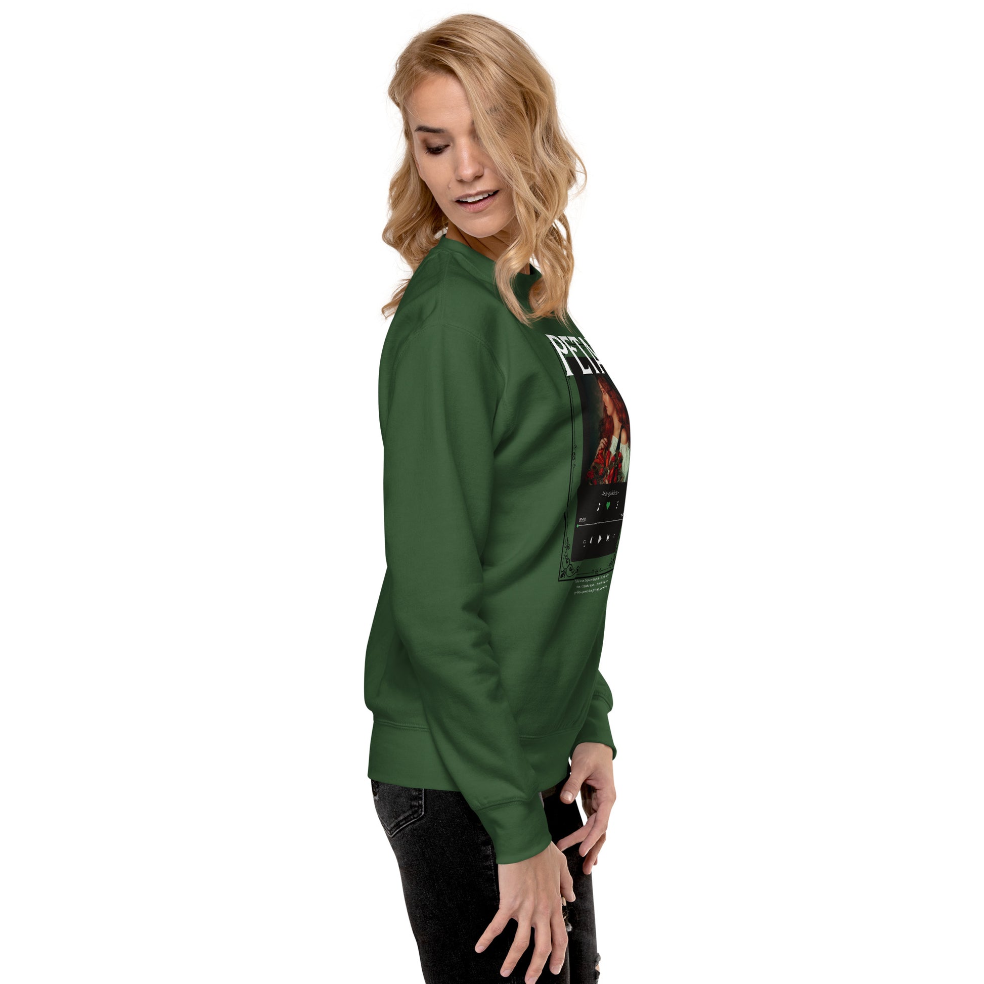 Petaline Sweatshirt by R.A. Apparel, image 48, right-side angle, Latte, size L, design placement.