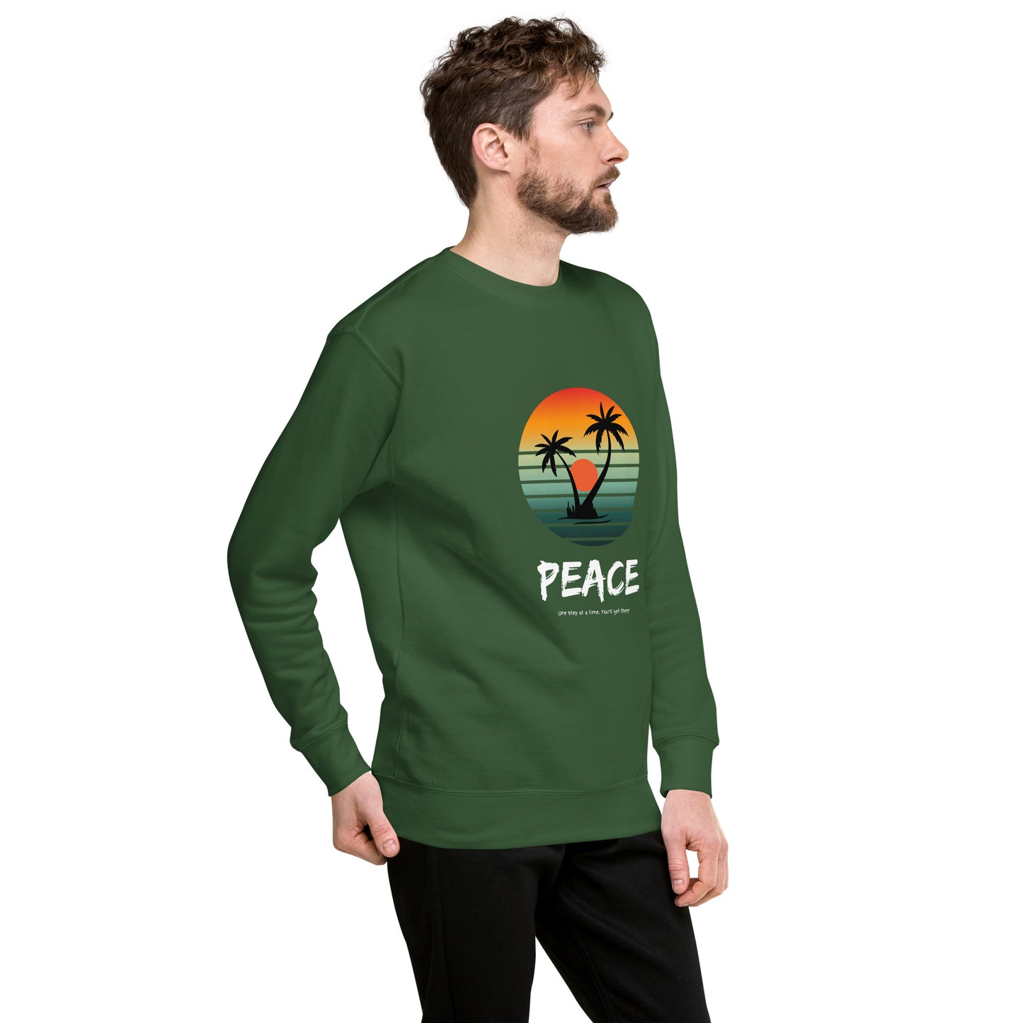 Quiet Peace Sweatshirt - Left Placement by R.A. Apparel, image 30, front view, right-side angle, Vintage Black, size 3XL, left placement.