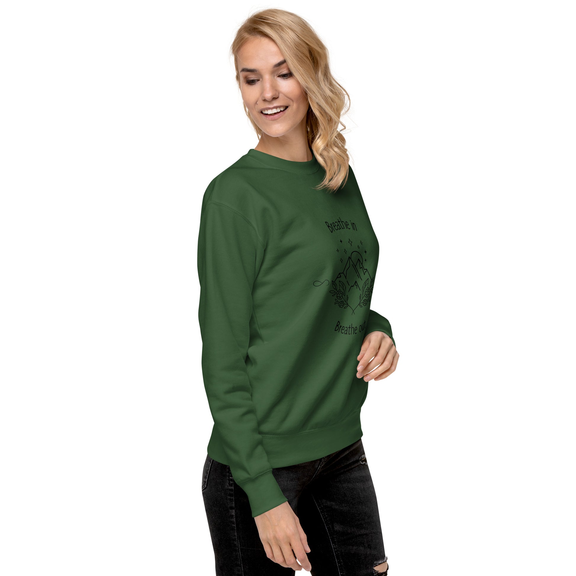 Exhale Sweatshirt - Left Placement product image 53 in Carbon Grey, size 2XL, with front view, right-side angle and left placement.