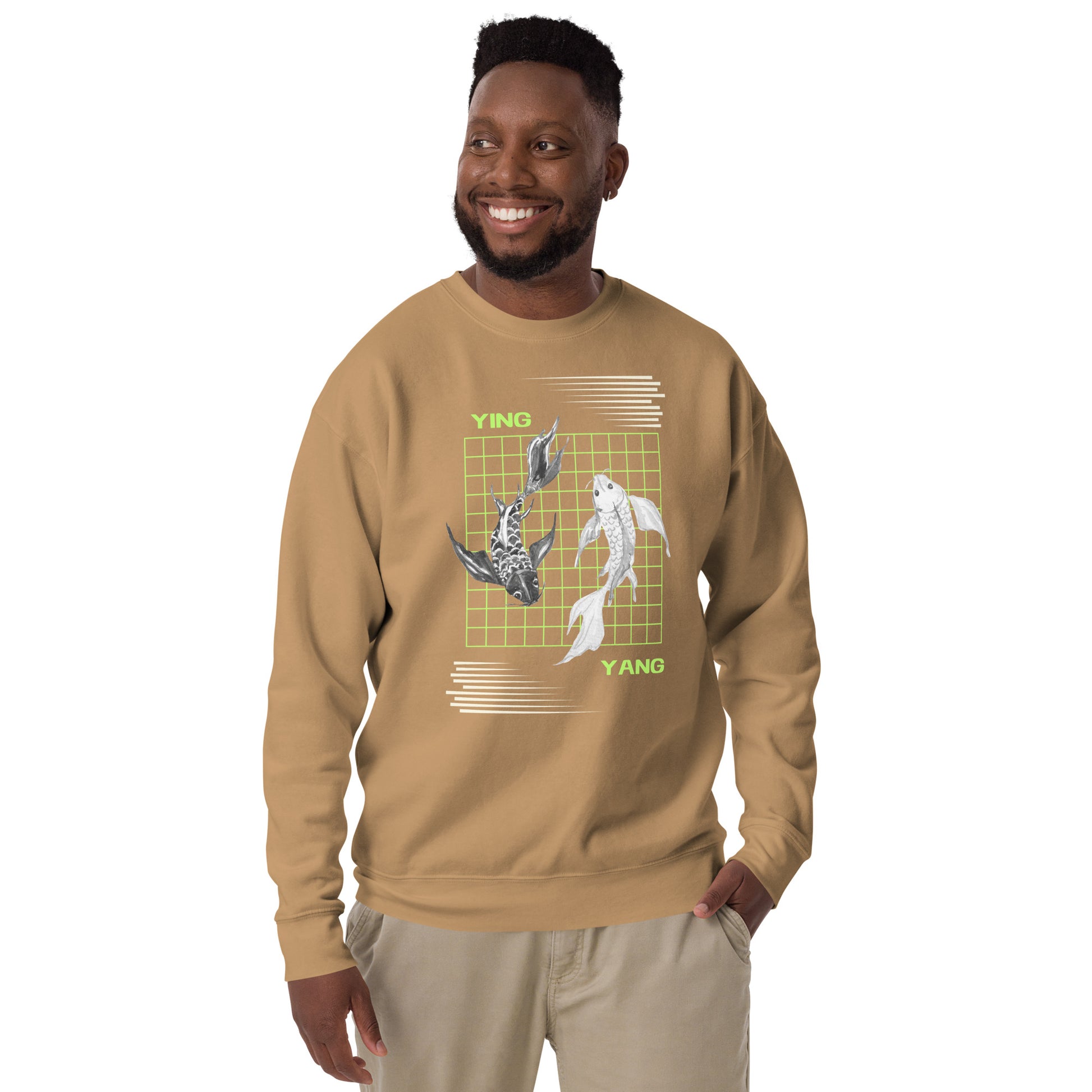 Image 46 of Latte Equinoxe Sweatshirt, size S, with Ying and Yang artwork visible in front view.