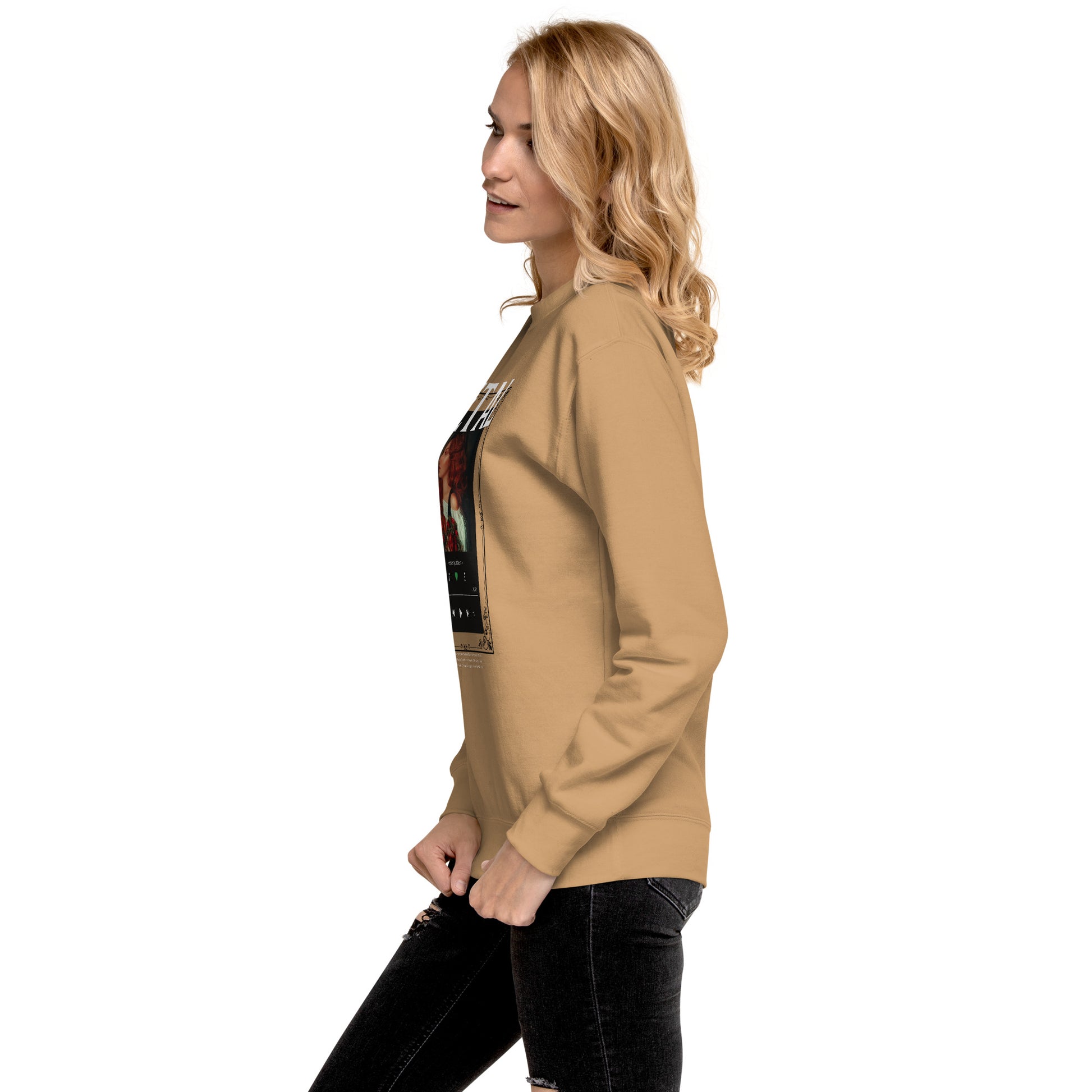 Petaline Sweatshirt by R.A. Apparel, image 81, left-side angle, Bone, size S, design placement.