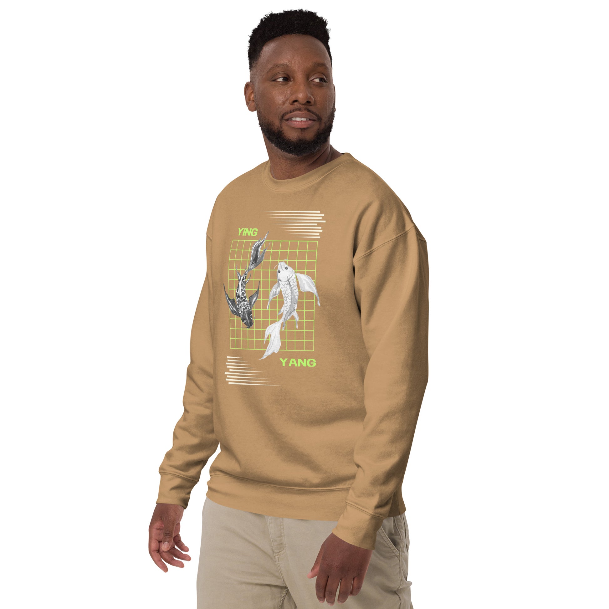 Equinoxe Sweatshirt image 47 in Latte, size M, showing front view, left-side angle for the Ying and Yang design.