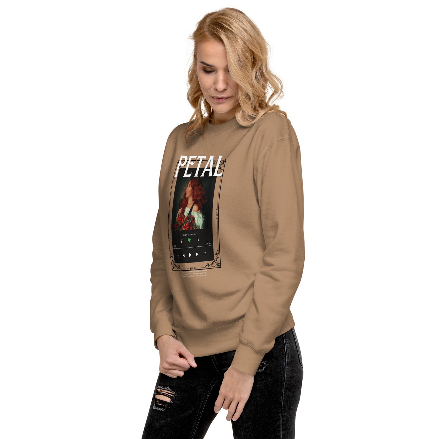 Image 68 of Agave Petaline Sweatshirt, size L, with Petal artwork visible in front view, left-side angle.
