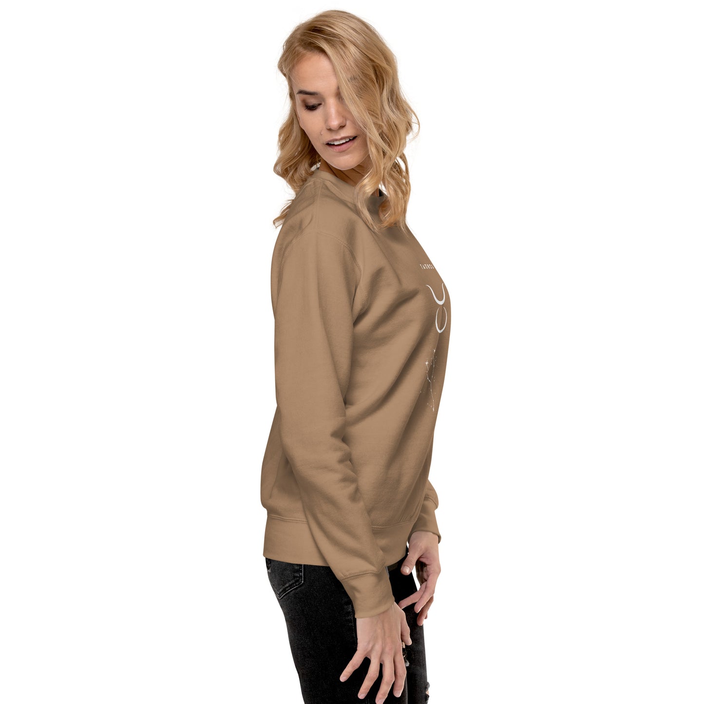 Bullborne Sweatshirt - Left Placement image 69 in Sky Blue, size S, showing right-side angle for the Taurus design.