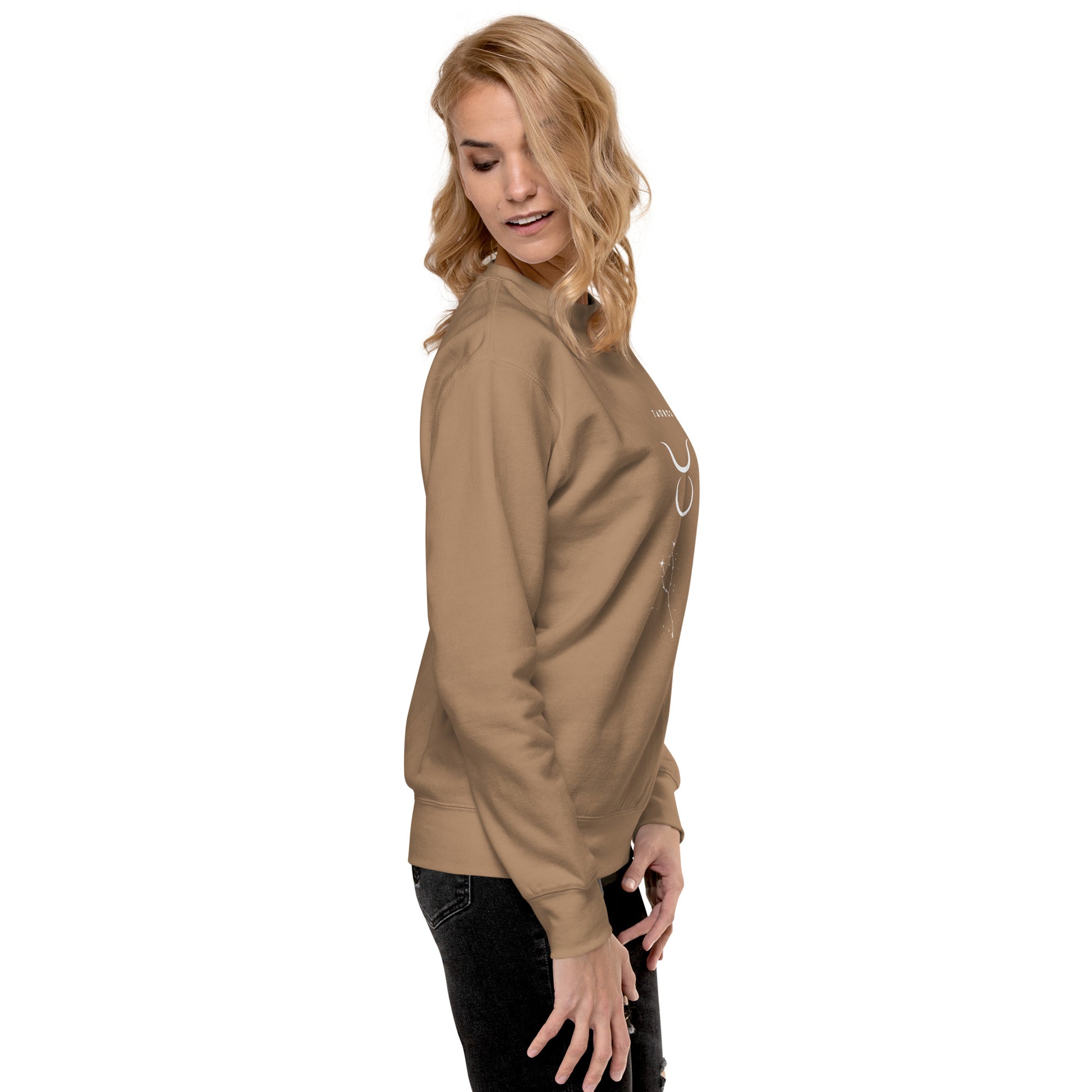 Bullborne Sweatshirt - Left Placement image 69 in Sky Blue, size S, showing right-side angle for the Taurus design.