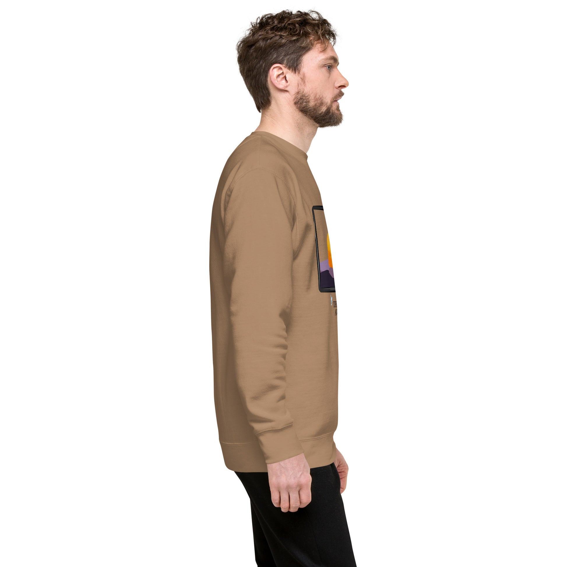Image 60 of Khaki Avenor Sweatshirt, size 2XL, with The View Awaits artwork visible in right-side angle.