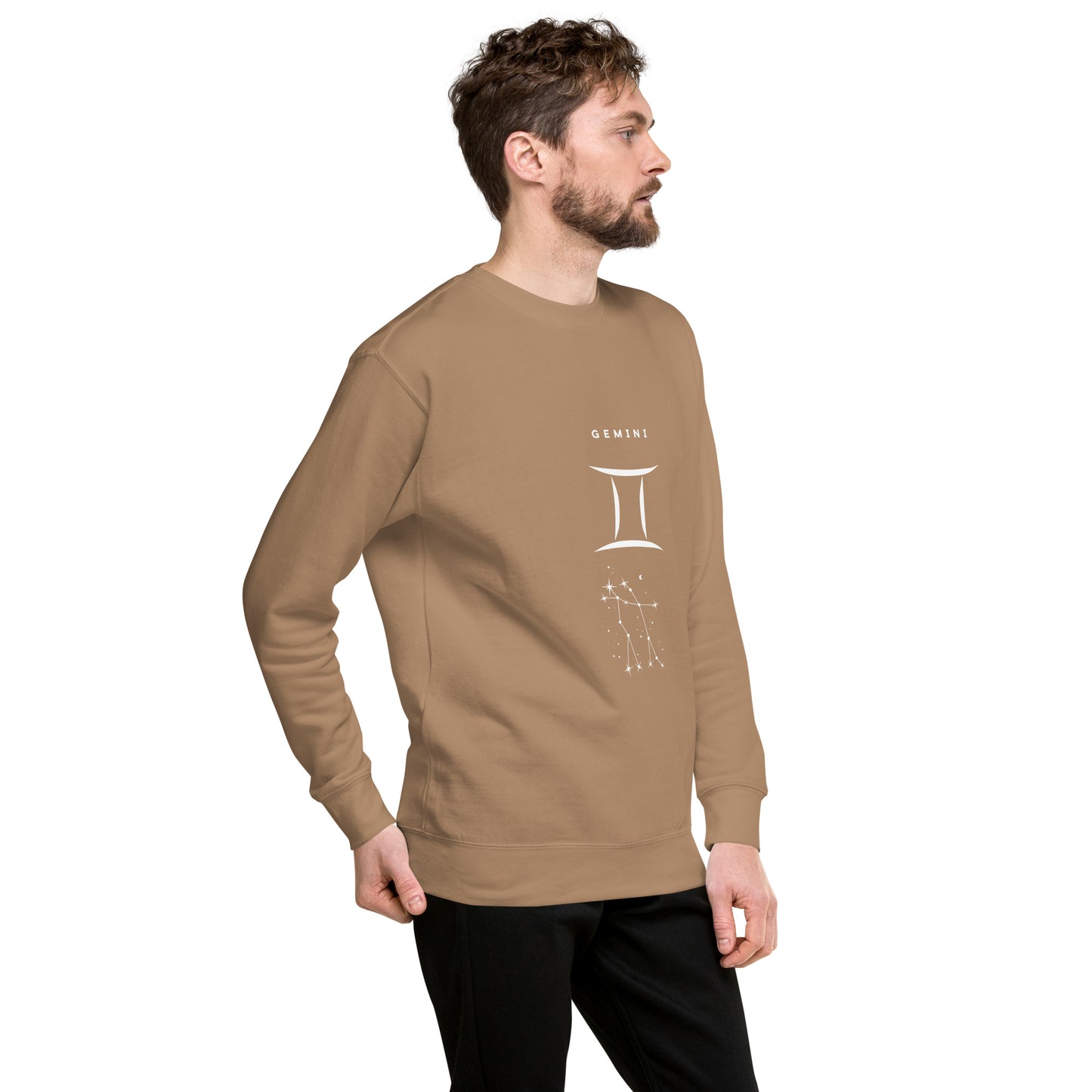 Image 59 of Light Pink Twin Signal Sweatshirt - Left Placement, size L, with Gemini artwork visible in front view, right-side angle.
