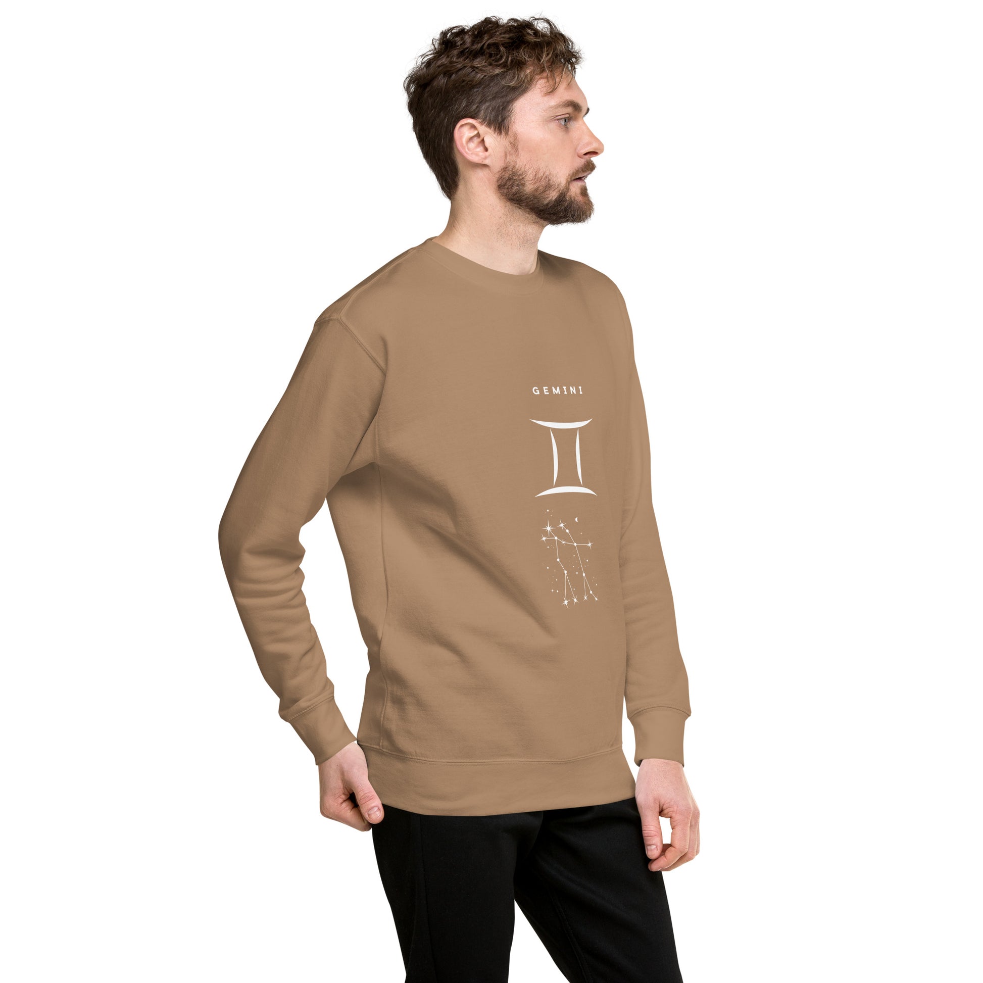 Image 59 of Light Pink Twin Signal Sweatshirt - Left Placement, size L, with Gemini artwork visible in front view, right-side angle.