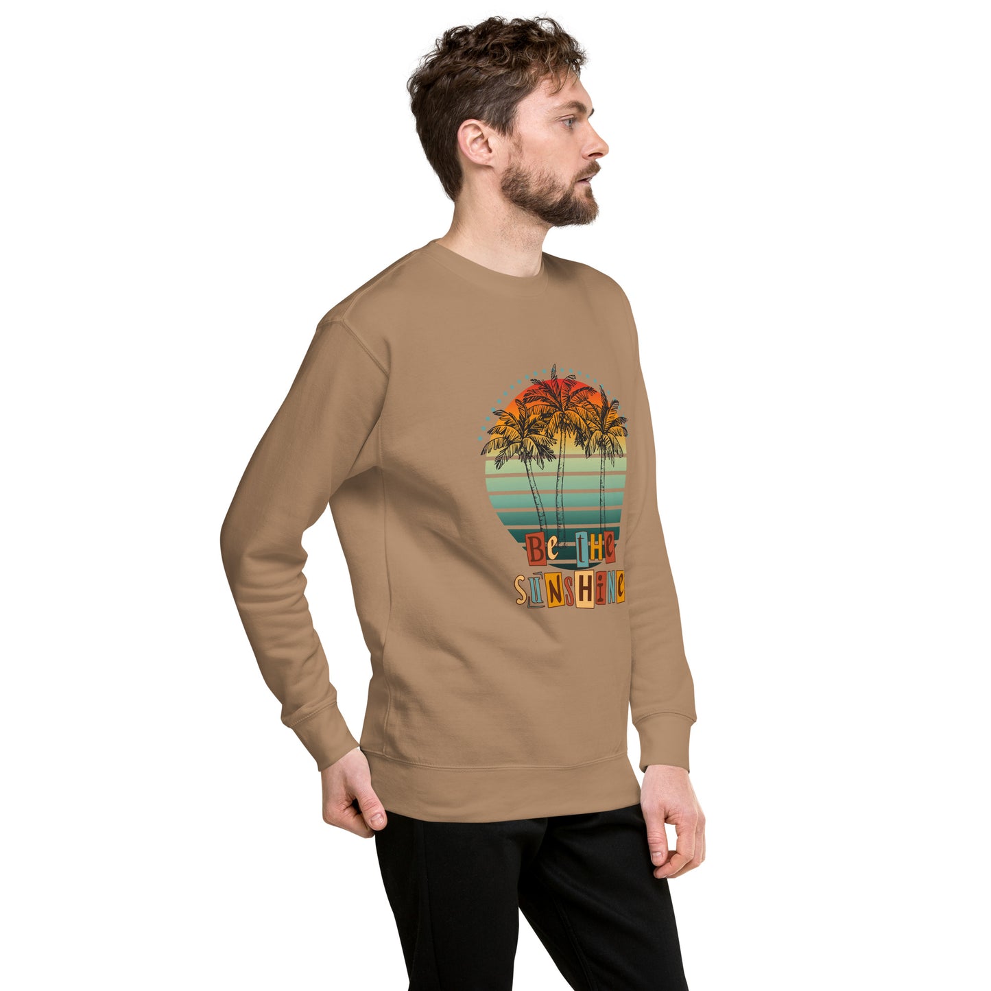 Solara Sweatshirt by R.A. Apparel, image 59, front view, right-side angle, Khaki, size XL, design placement.
