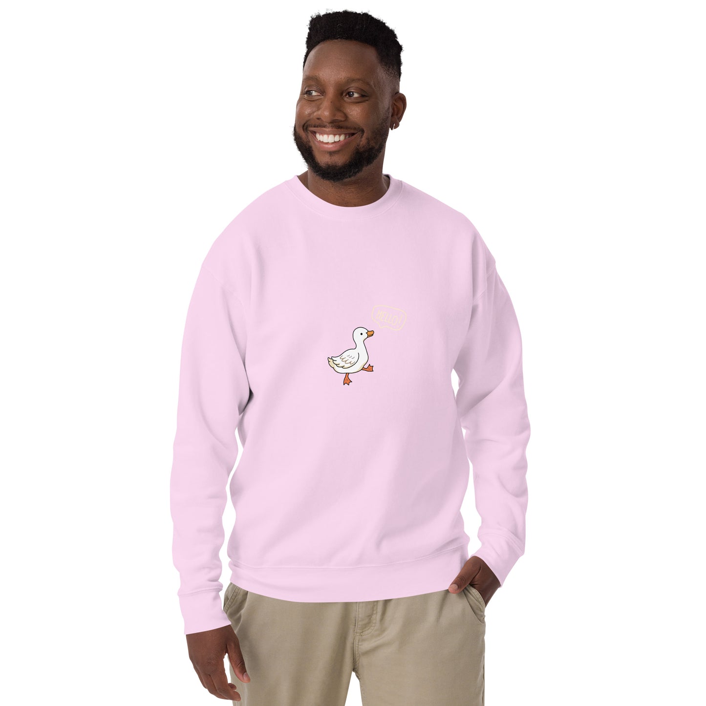 Quacksy Sweatshirt image 62: Carbon Grey version, size M with front view of the Hello Duck range.