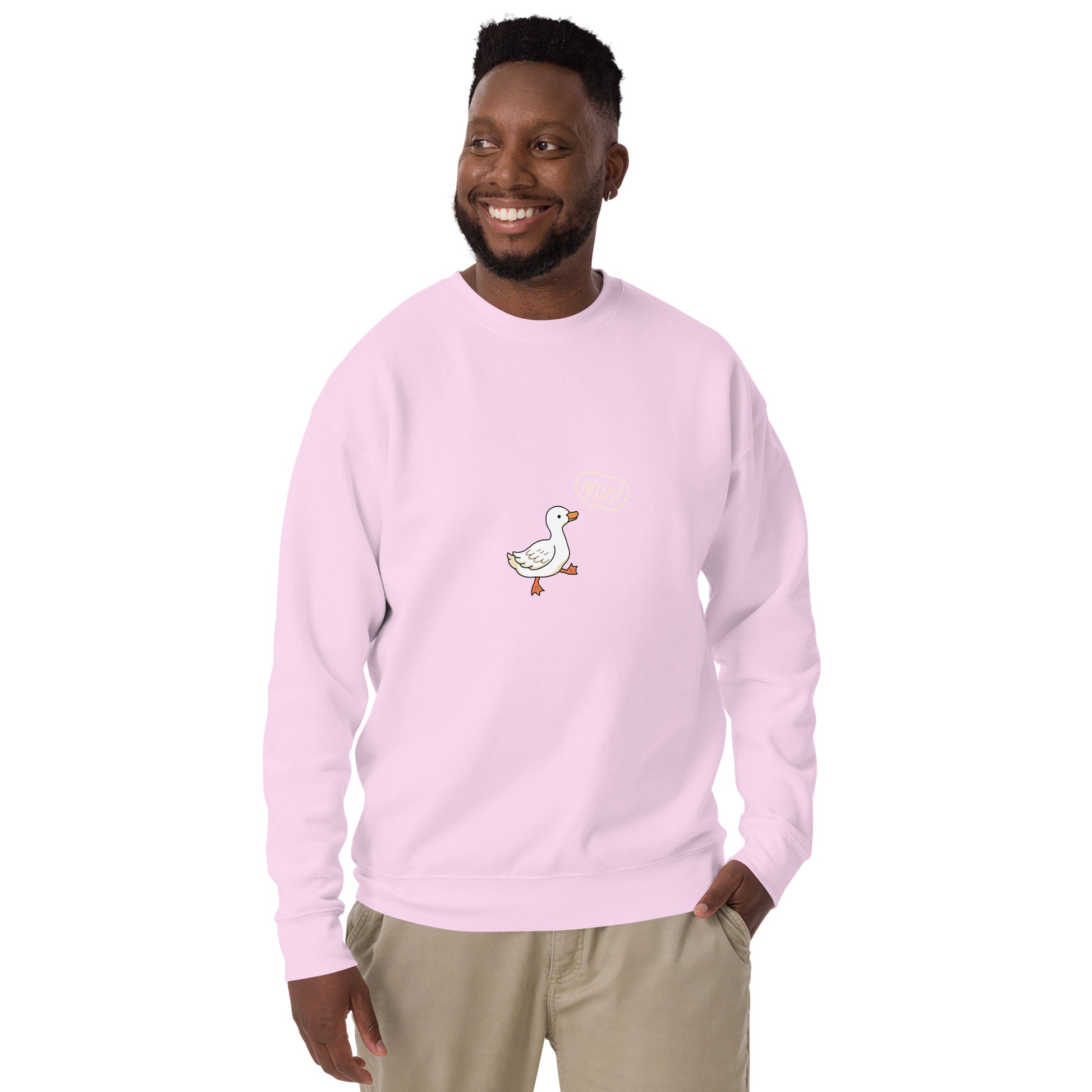 Quacksy Sweatshirt image 62: Carbon Grey version, size M with front view of the Hello Duck range.