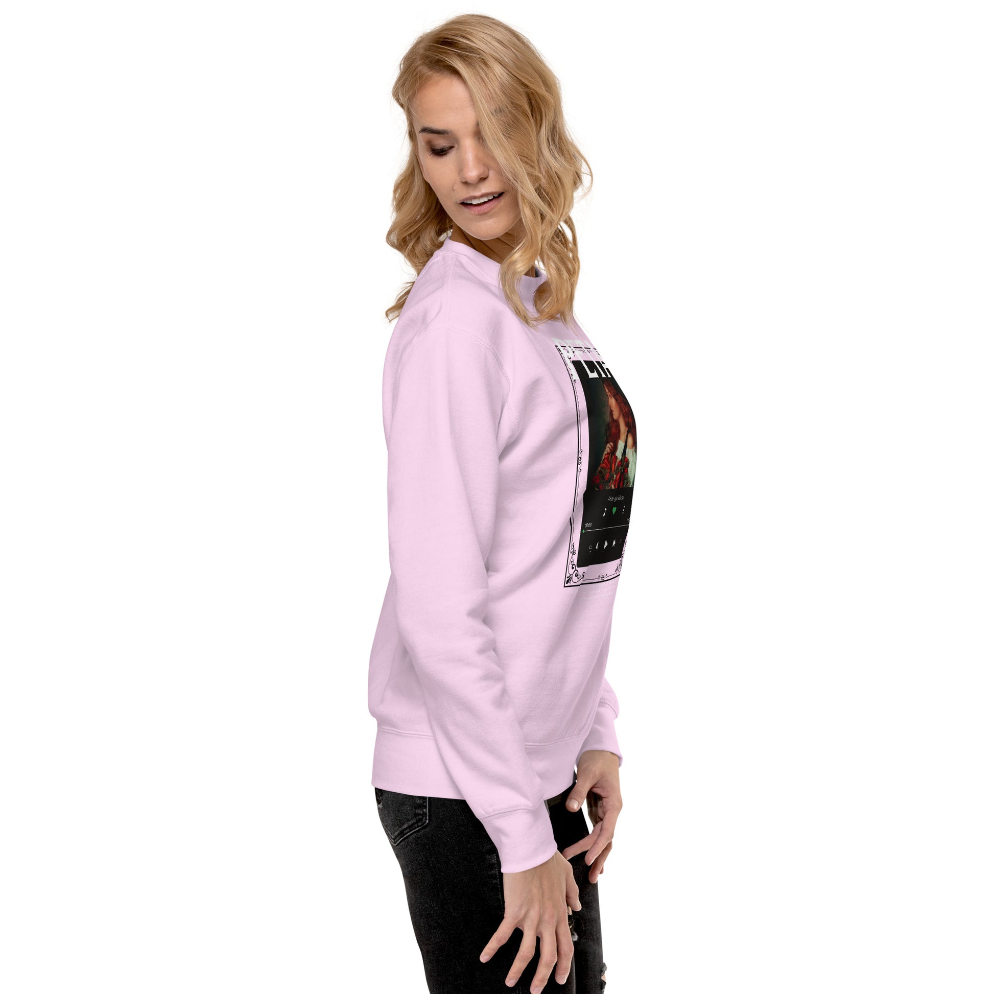 Petaline Sweatshirt by R.A. Apparel, image 111, right-side angle, selected colour, design placement.