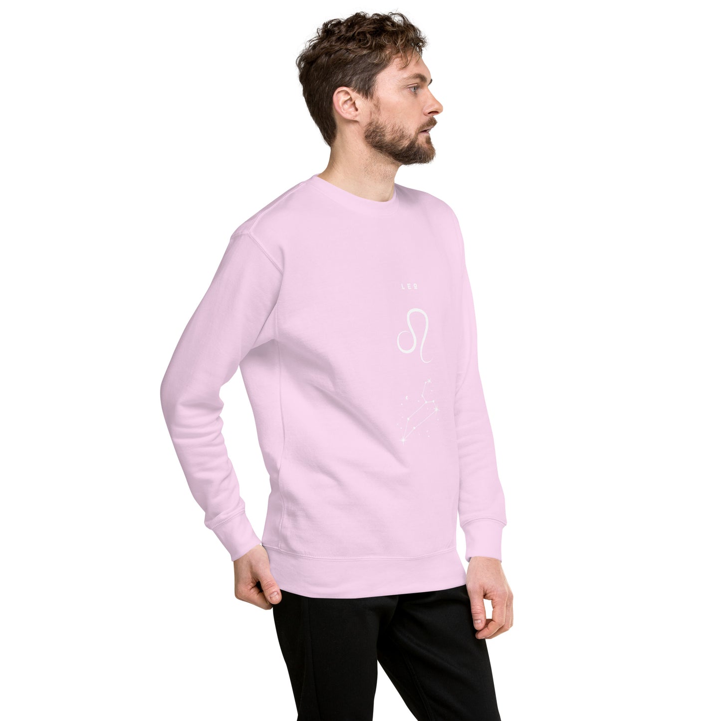 Image 95 of selected colour Solmane Sweatshirt - Left Placement, with Leo artwork visible in front view, right-side angle.