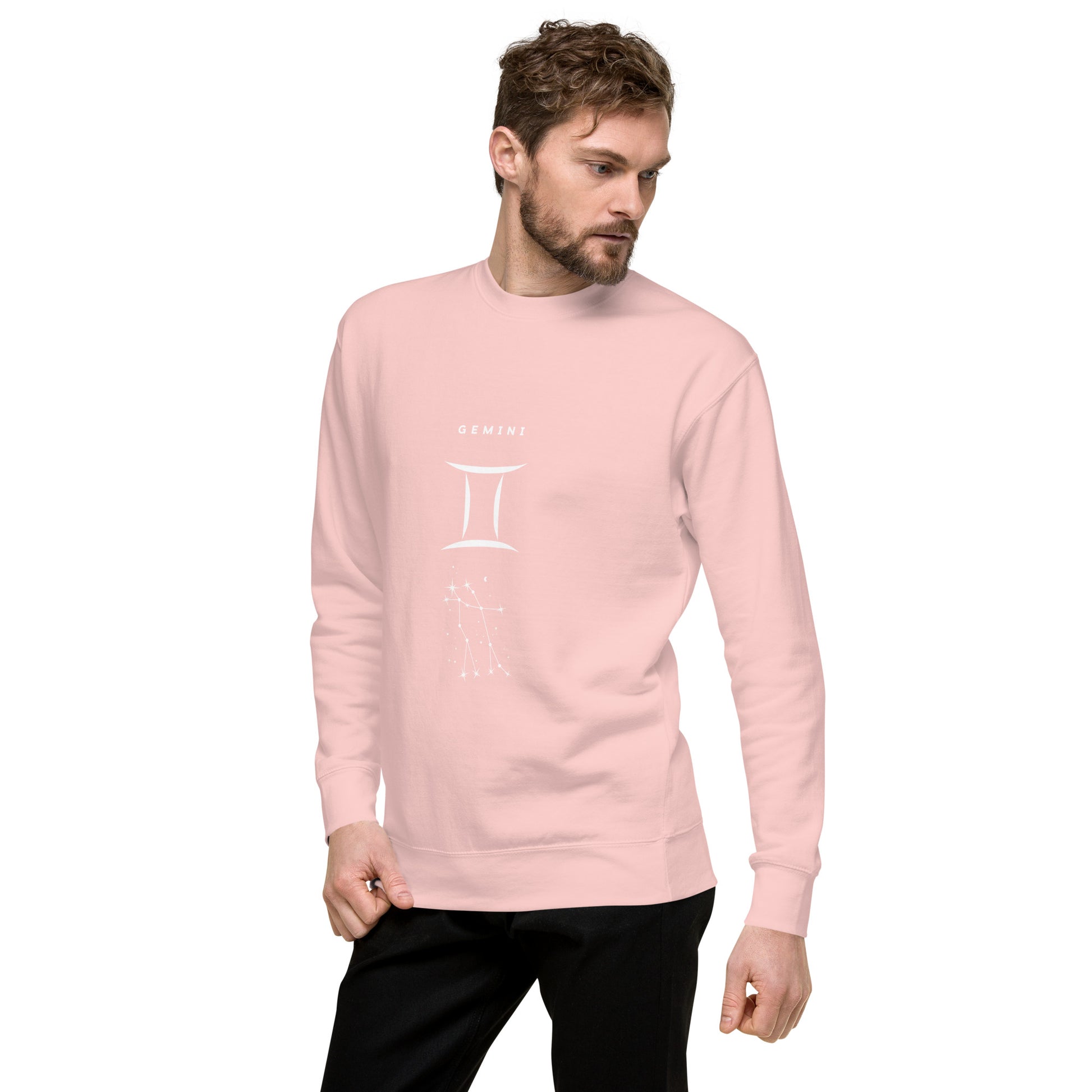 Image 87 of selected colour Twin Signal Sweatshirt - Left Placement, with Gemini artwork visible in front view, left-side angle.