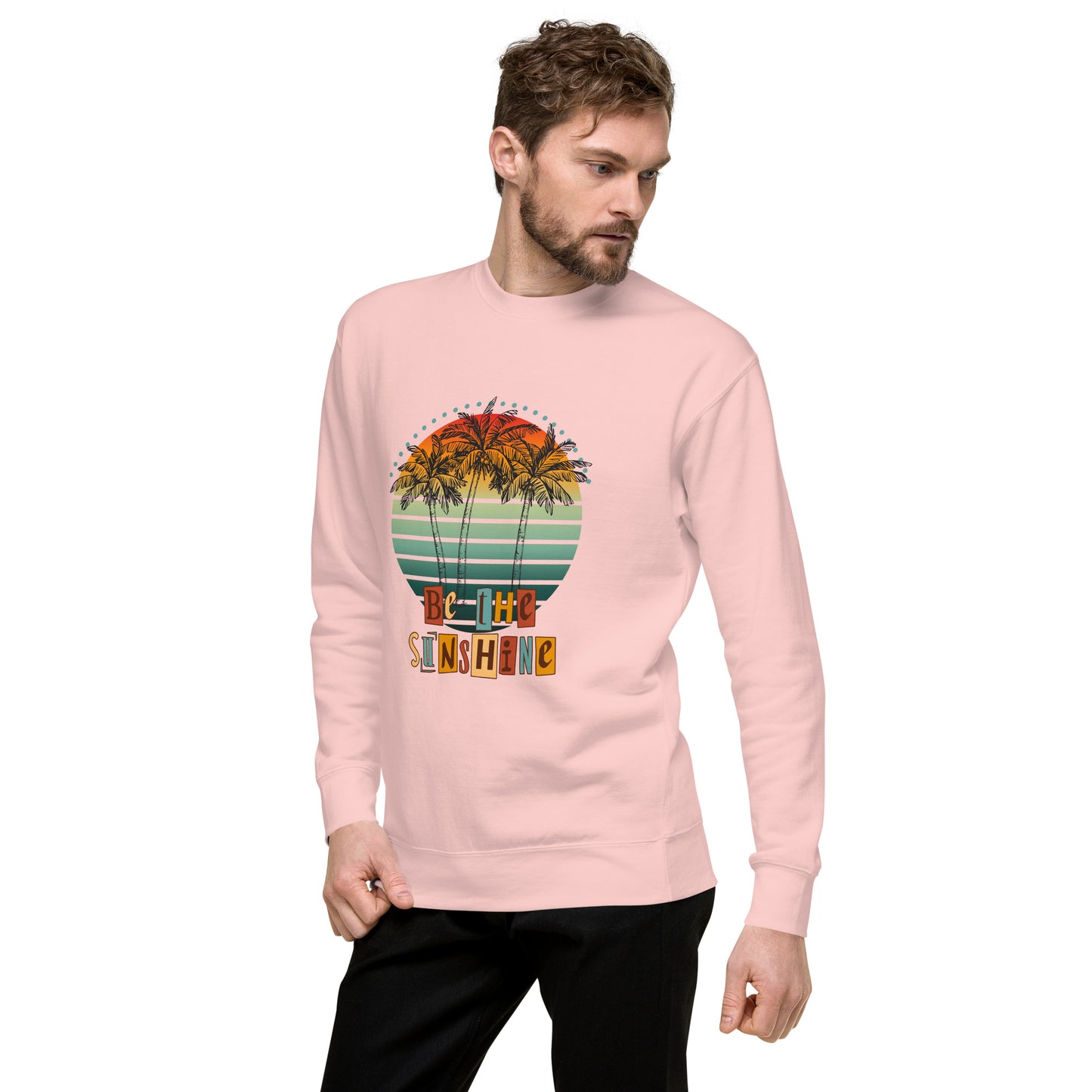 Solara Sweatshirt image 87 in Sky Blue, size M, showing front view, left-side angle for the Be the Sunshine design.