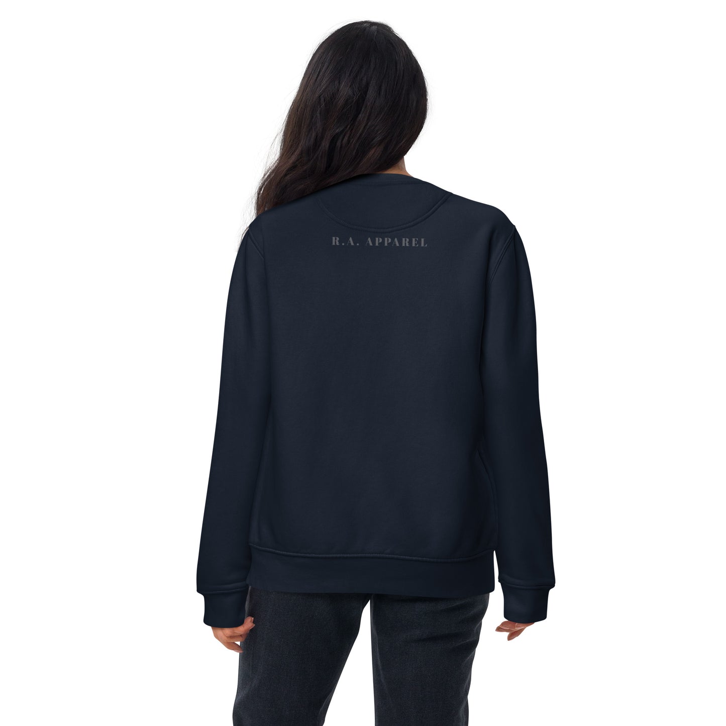 Virgo Balance Sweatshirt - Left Placement by R.A. Apparel, image 4, back view, Black, size XL, left placement.
