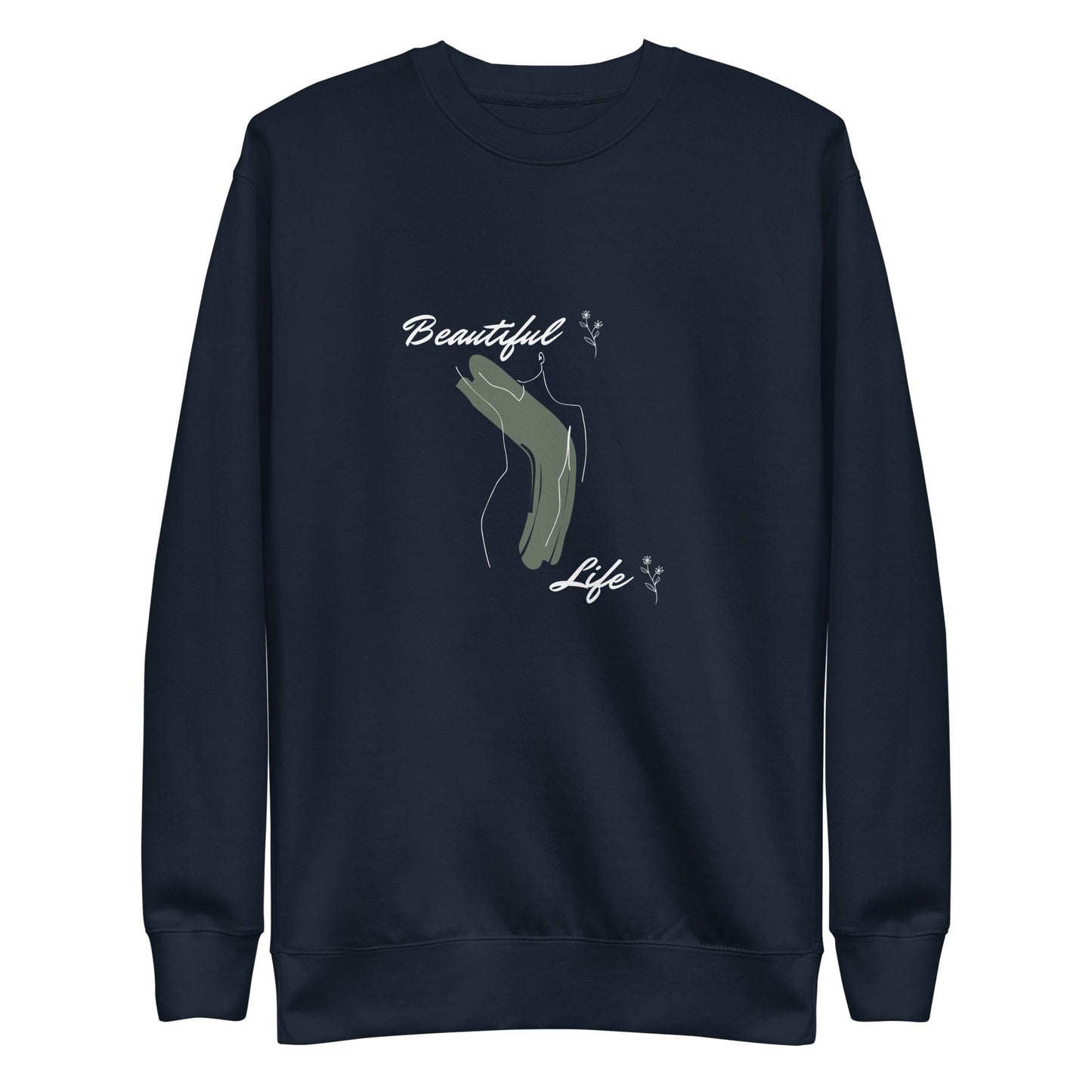 Image 2 of Black Bellevie Sweatshirt - Left Placement, size M, with Beautiful Life artwork visible in front view.