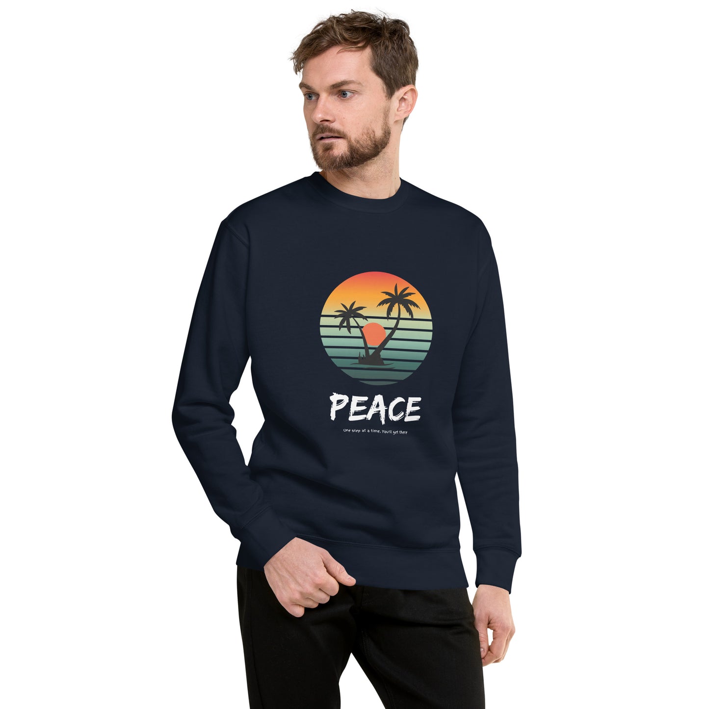 Quiet Peace Sweatshirt - Left Placement image 15 in Charcoal Heather, size L, showing front view for the Peace design.