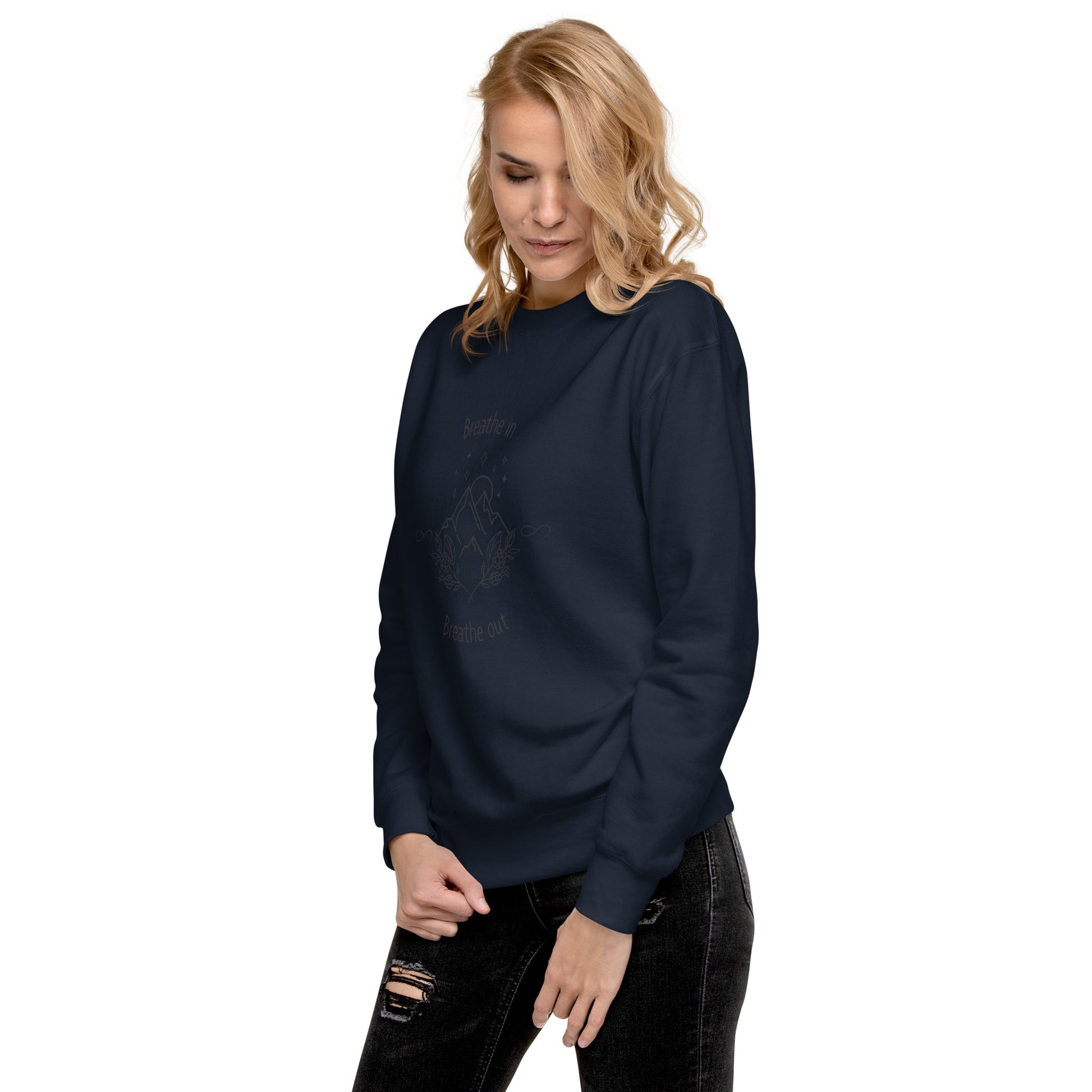 Exhale Sweatshirt - Left Placement product image 31 in Forest Green, size S, with front view, left-side angle and left placement.