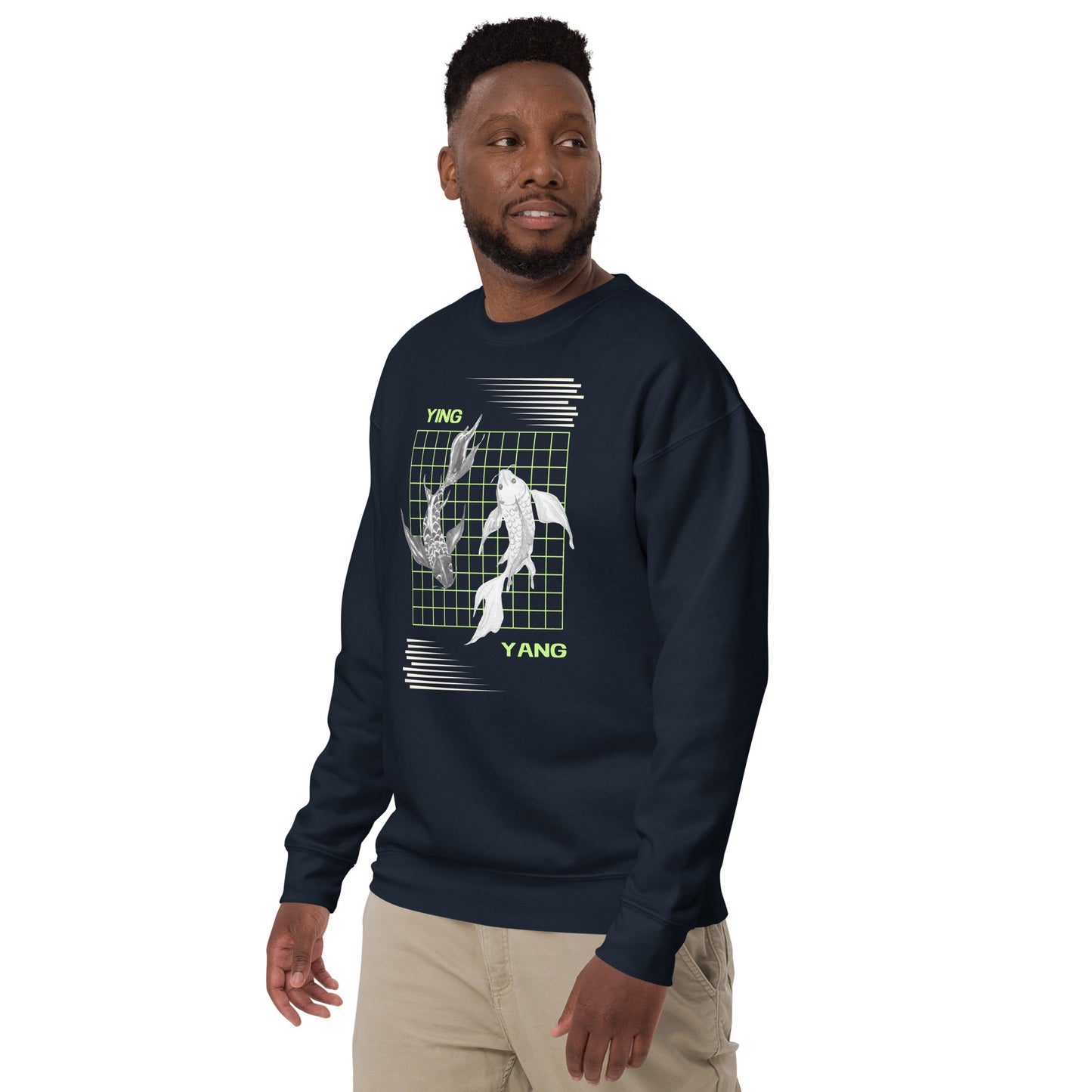 Equinoxe Sweatshirt image 6: Navy Blazer version, size S with front view, left-side angle of the Ying and Yang range.