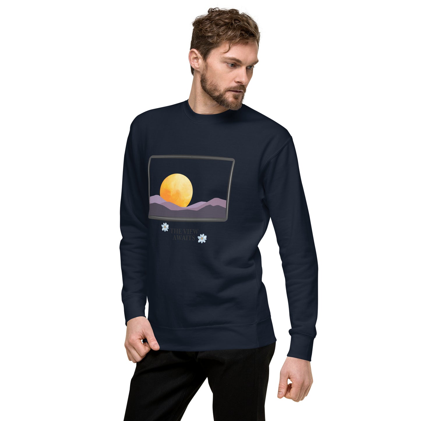 Avenor Sweatshirt by R.A. Apparel, image 9, front view, left-side angle, Navy Blazer, size XL, design placement.