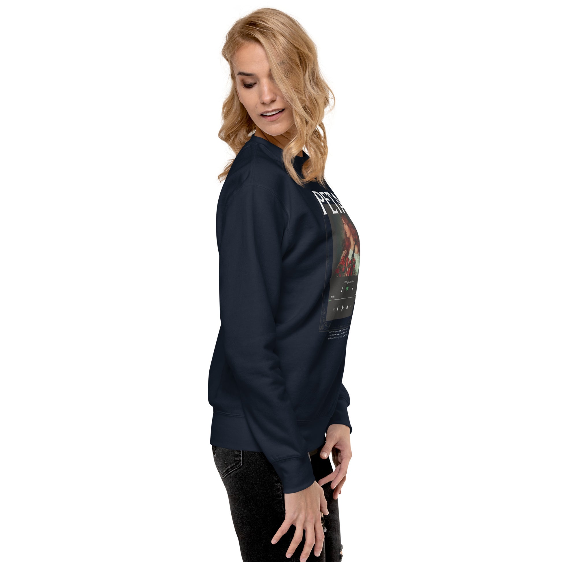 Petaline Sweatshirt product image 13 in Cardinal, size L, with right-side angle and design placement.