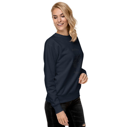 Image 32 of Forest Green Exhale Sweatshirt - Left Placement, size M, with Breathe in and Breathe Out artwork visible in front view, right-side angle.