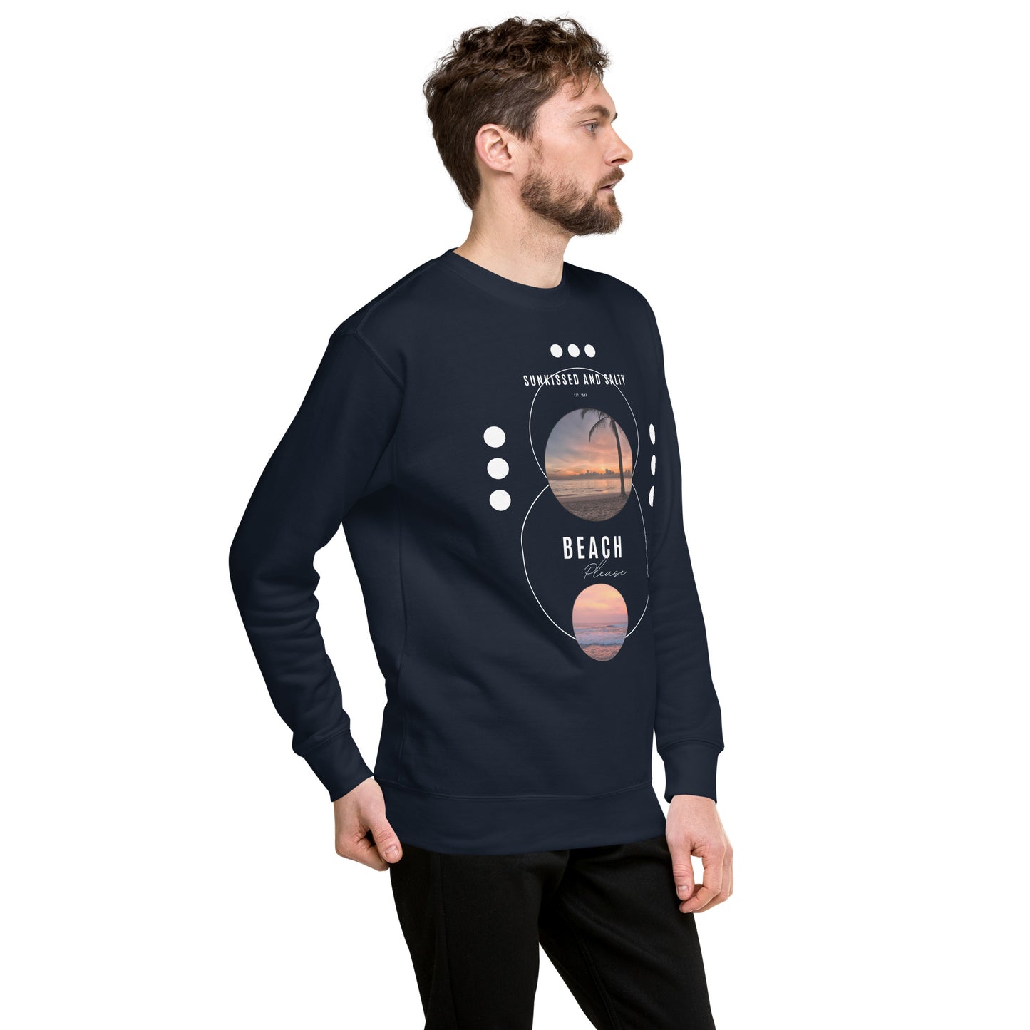 Image 30 of Vintage Black Coastline Attitude Sweatshirt - Left Placement, size 3XL, with Beach Please artwork visible in front view, right-side angle.