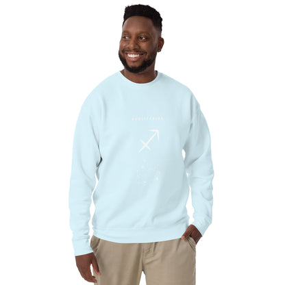 Image 70 of Sky Blue Arrowborne Sweatshirt - Left Placement, size M, with Sagittarius artwork visible in front view.