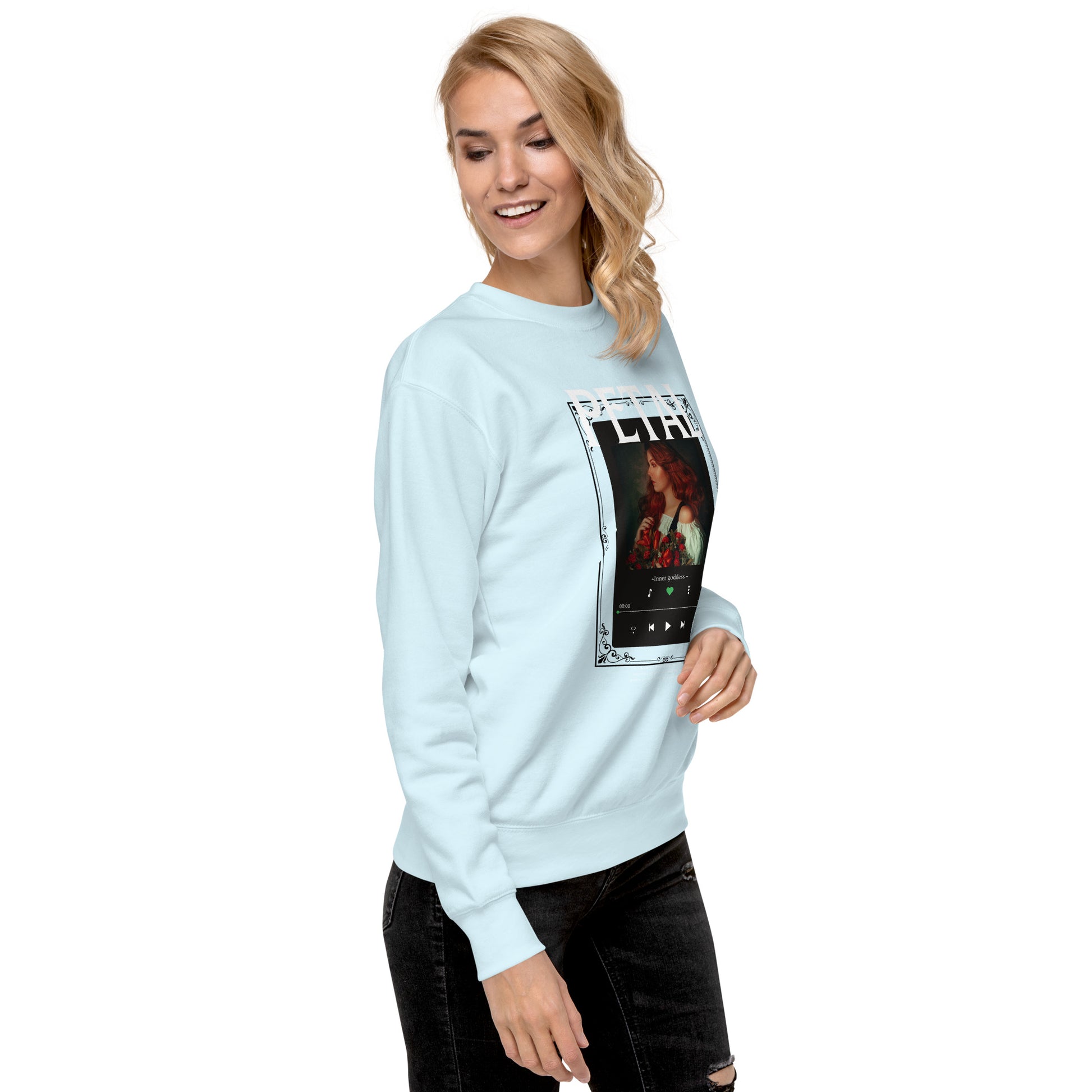 Petaline Sweatshirt product image 126 in selected colour, with front view, right-side angle and design placement.