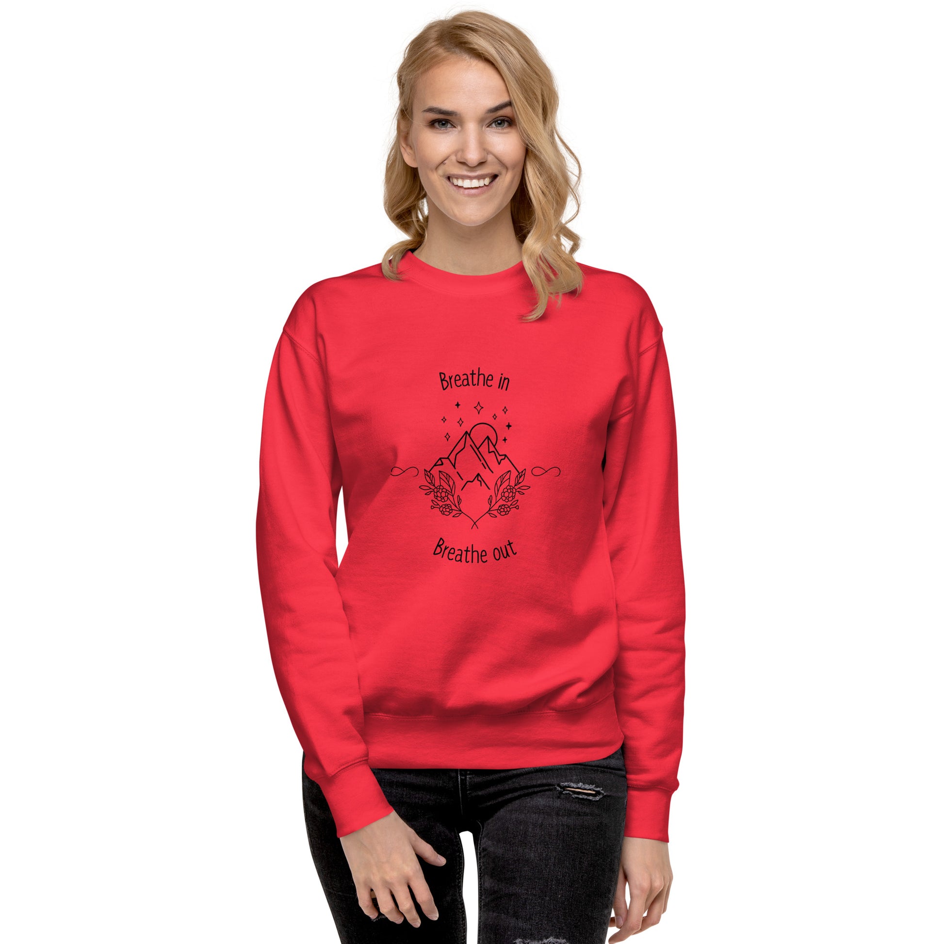 Exhale Sweatshirt - Left Placement image 72: selected colour version with front view of the Breathe in and Breathe Out range.