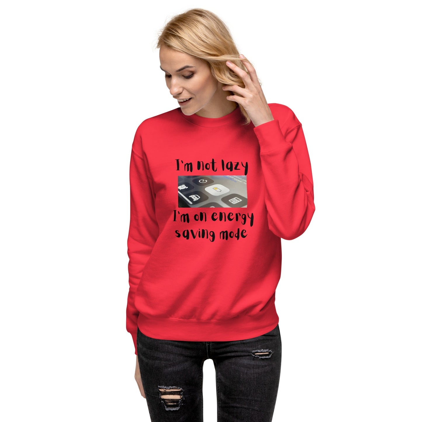 Image 5 of Navy Blazer Low Power Sweatshirt - Left Placement, size 2XL, with Energy Saving artwork visible in front view.