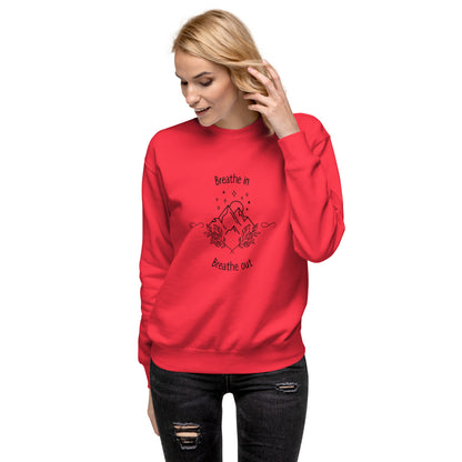 Image 71 of selected colour Exhale Sweatshirt - Left Placement, with Breathe in and Breathe Out artwork visible in front view.