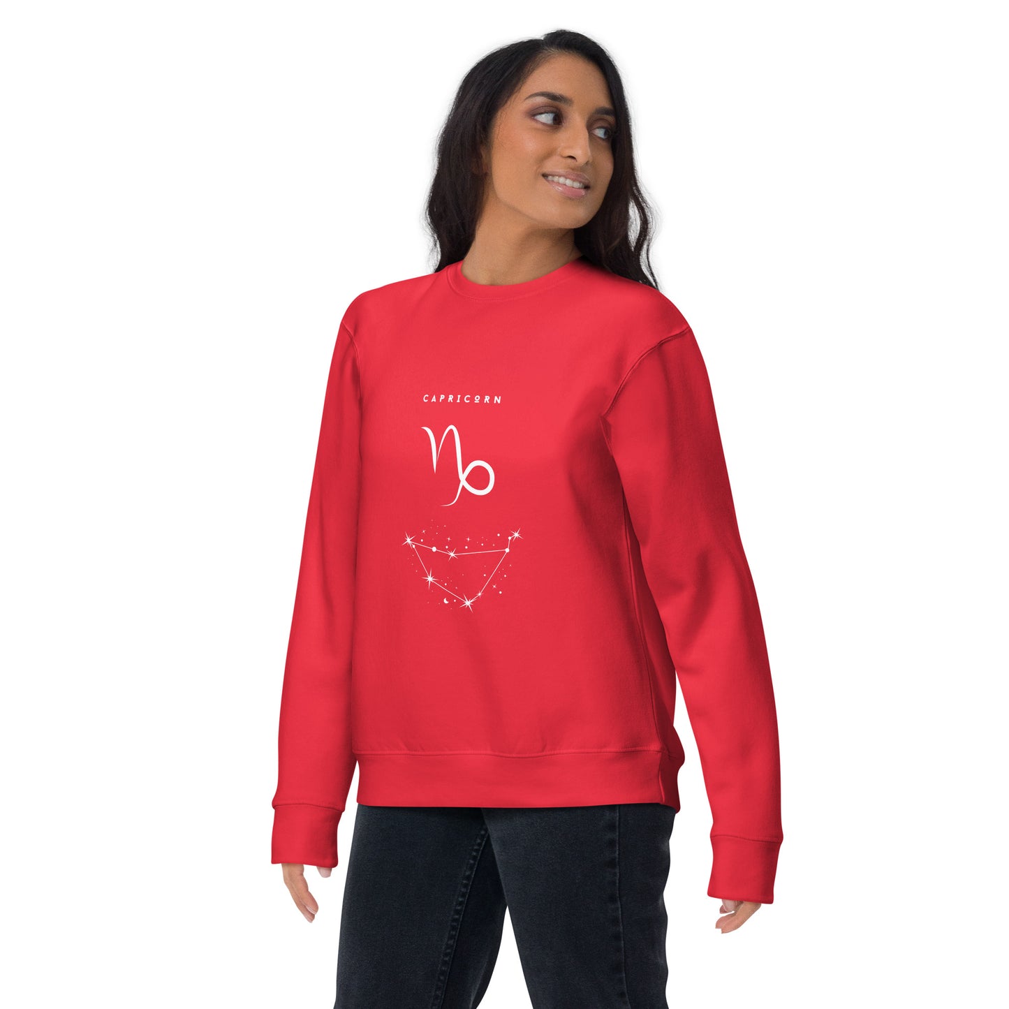 Montaire Sweatshirt image 15 in Cardinal, size L, showing front view for the Capricorn design.