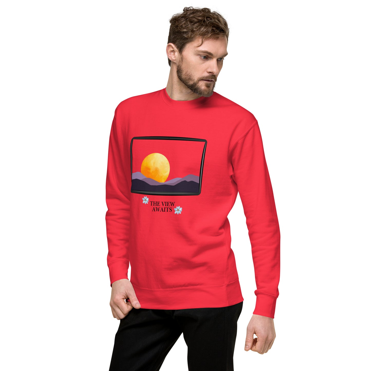 Image 44 of Adobe Avenor Sweatshirt, size XL, with The View Awaits artwork visible in front view, left-side angle.