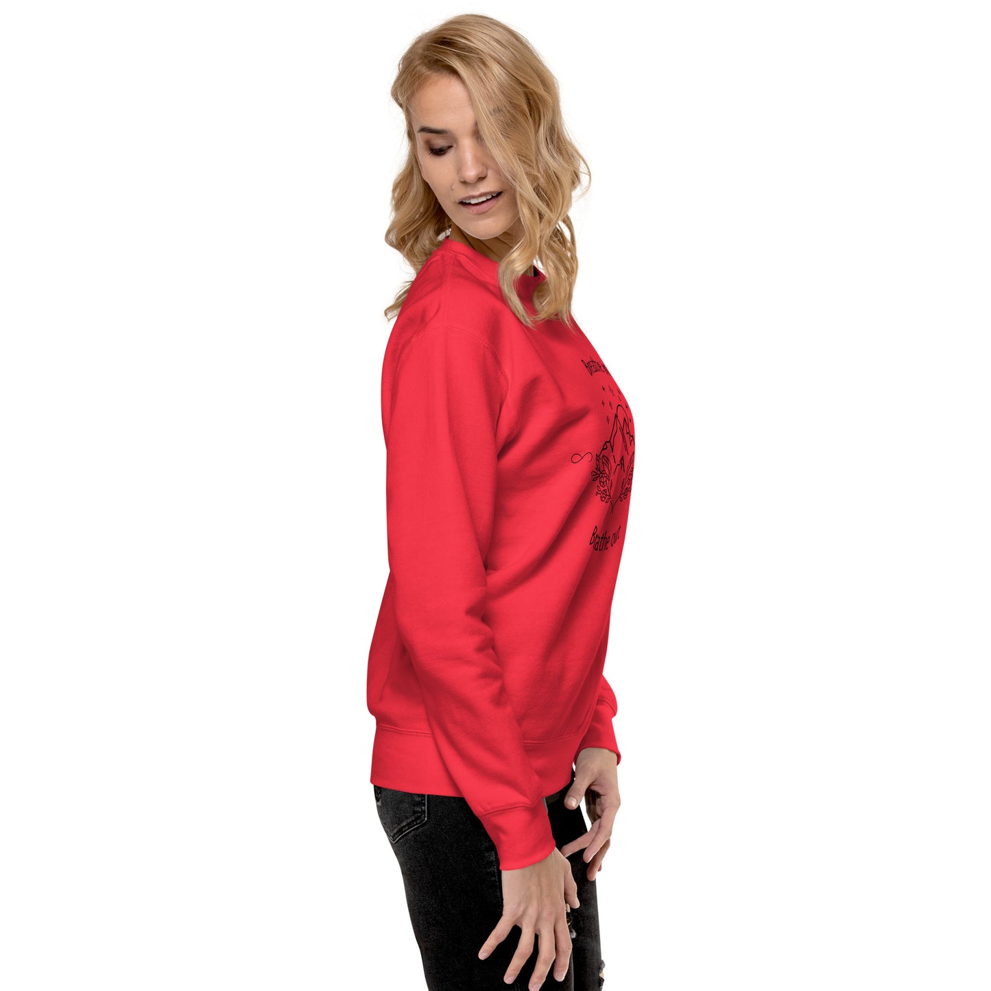 Exhale Sweatshirt - Left Placement image 75: selected colour version with right-side angle of the Breathe in and Breathe Out range.
