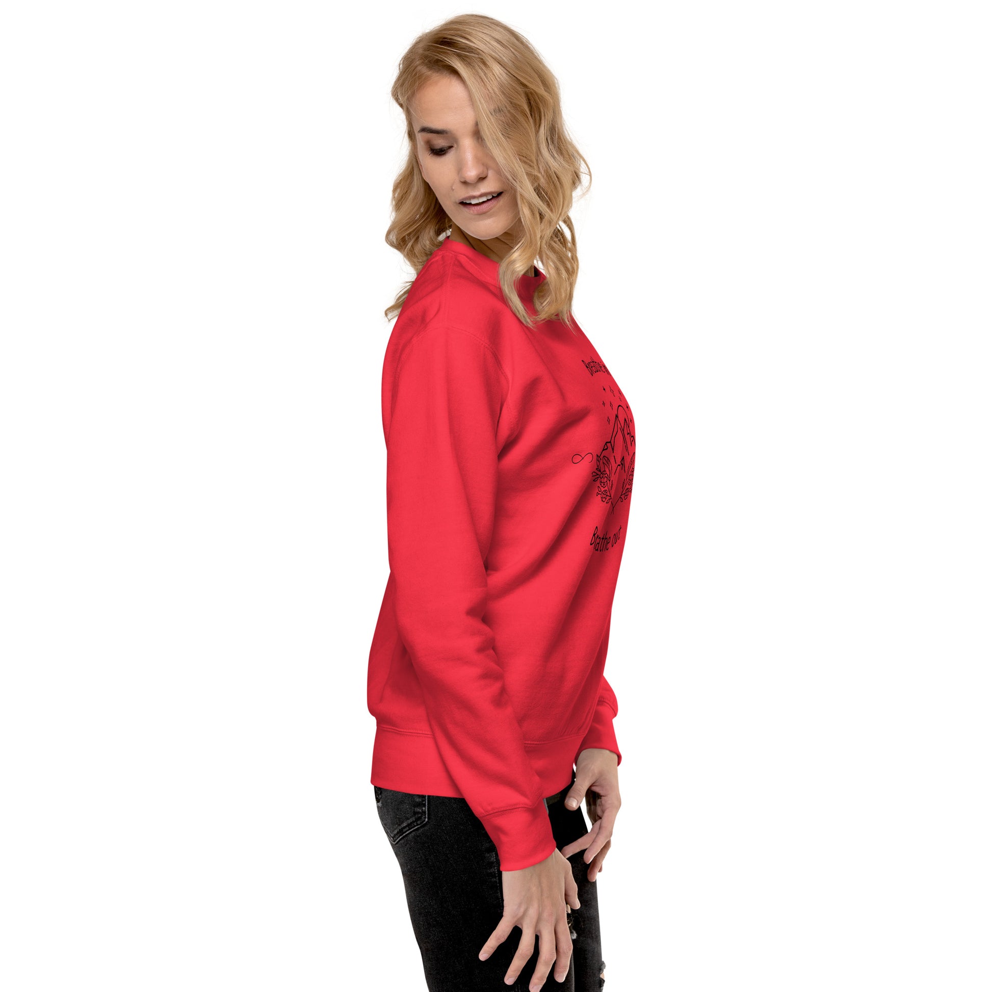Exhale Sweatshirt - Left Placement image 75: selected colour version with right-side angle of the Breathe in and Breathe Out range.