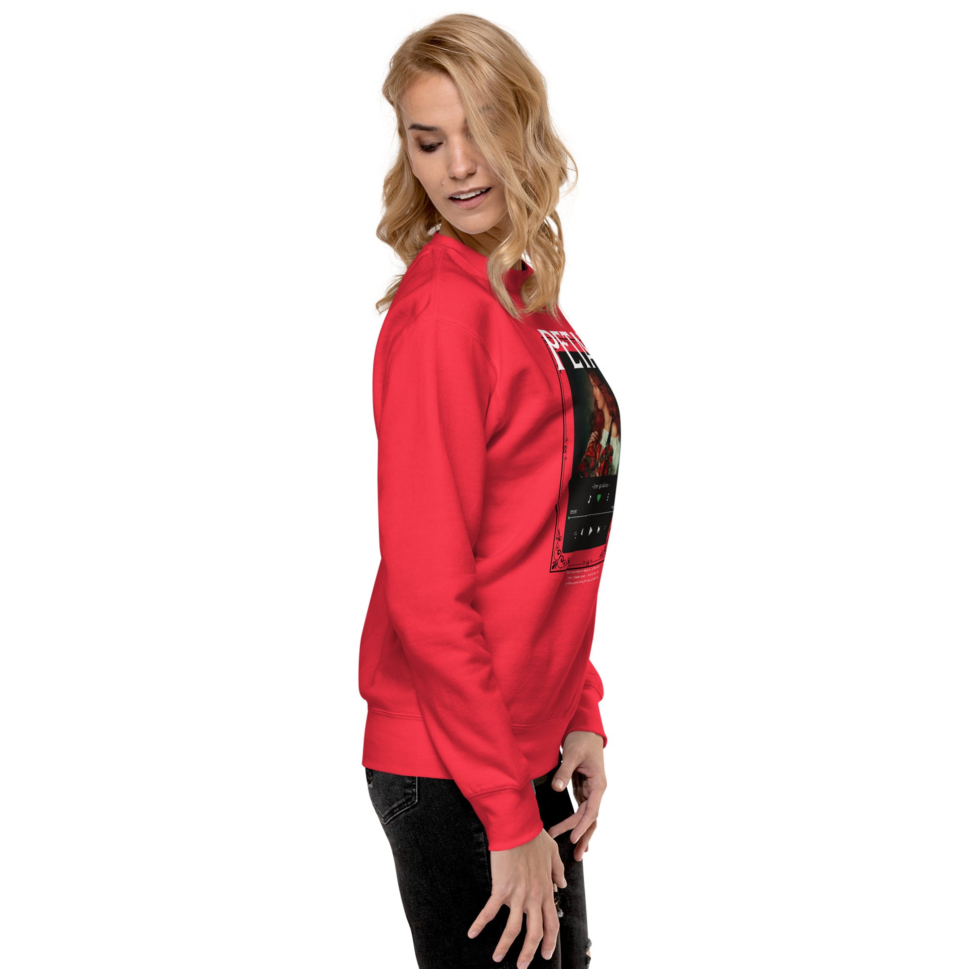 Petaline Sweatshirt by R.A. Apparel, image 54, right-side angle, Dusty Rose, size XL, design placement.
