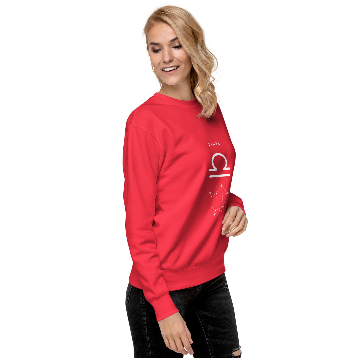 Image 55 of Dusty Rose Balance Court Sweatshirt - Left Placement, size 2XL, with Libra artwork visible in front view, right-side angle.