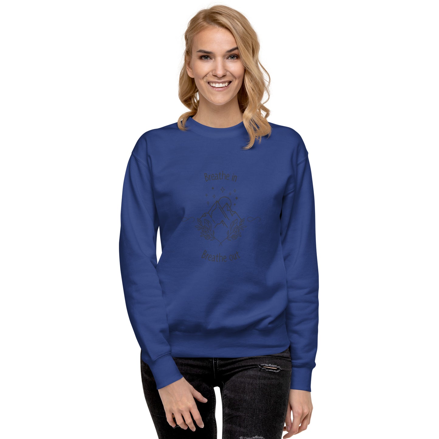Exhale Sweatshirt - Left Placement image 44 in Dusty Rose, size M, showing front view for the Breathe in and Breathe Out design.