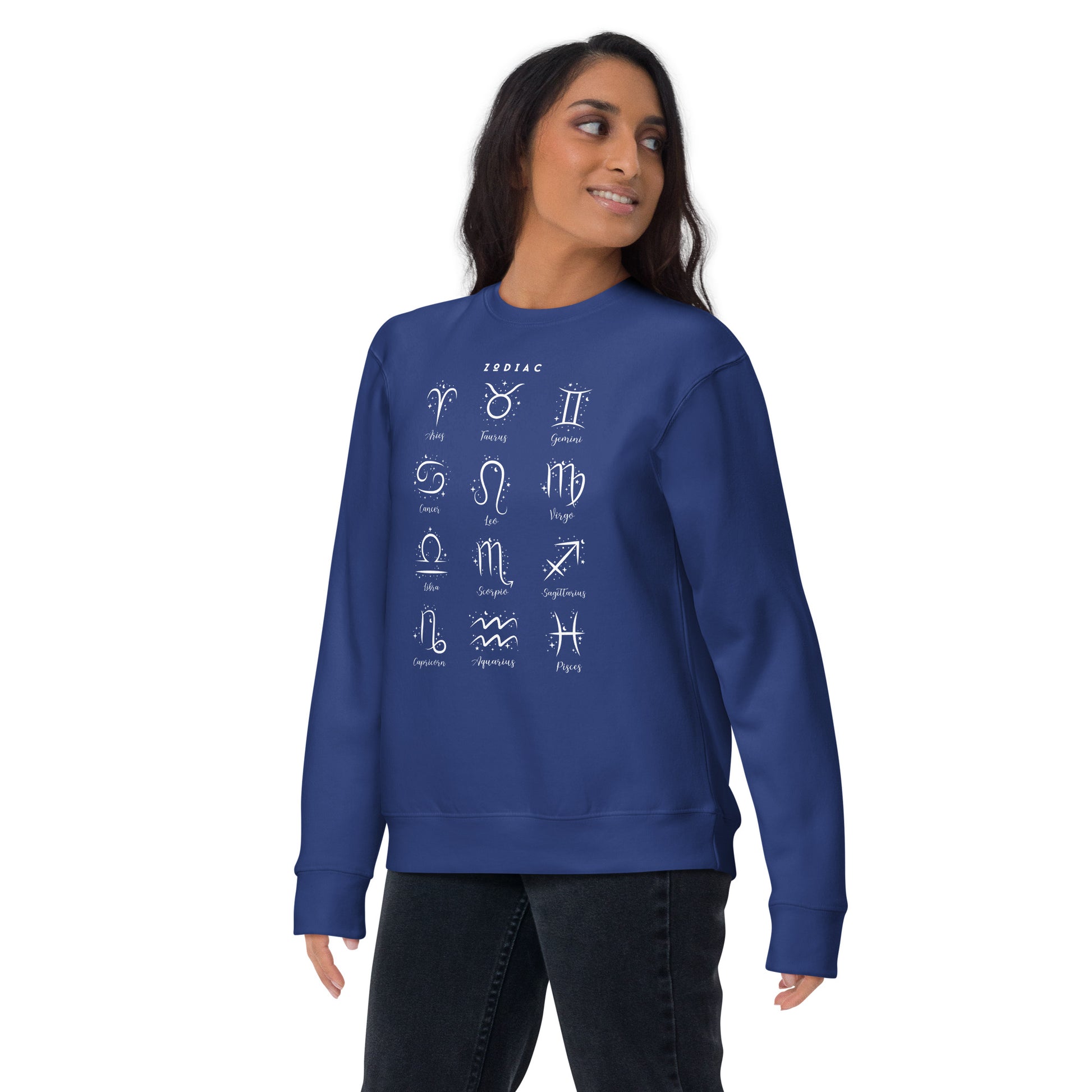 Astral Circle Sweatshirt - Left Placement image 9: Cardinal version, size S with front view of the Zodiac range.