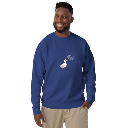 Image 17 of Charcoal Heather Quacksy Sweatshirt, size M, with Hello Duck artwork visible in front view.
