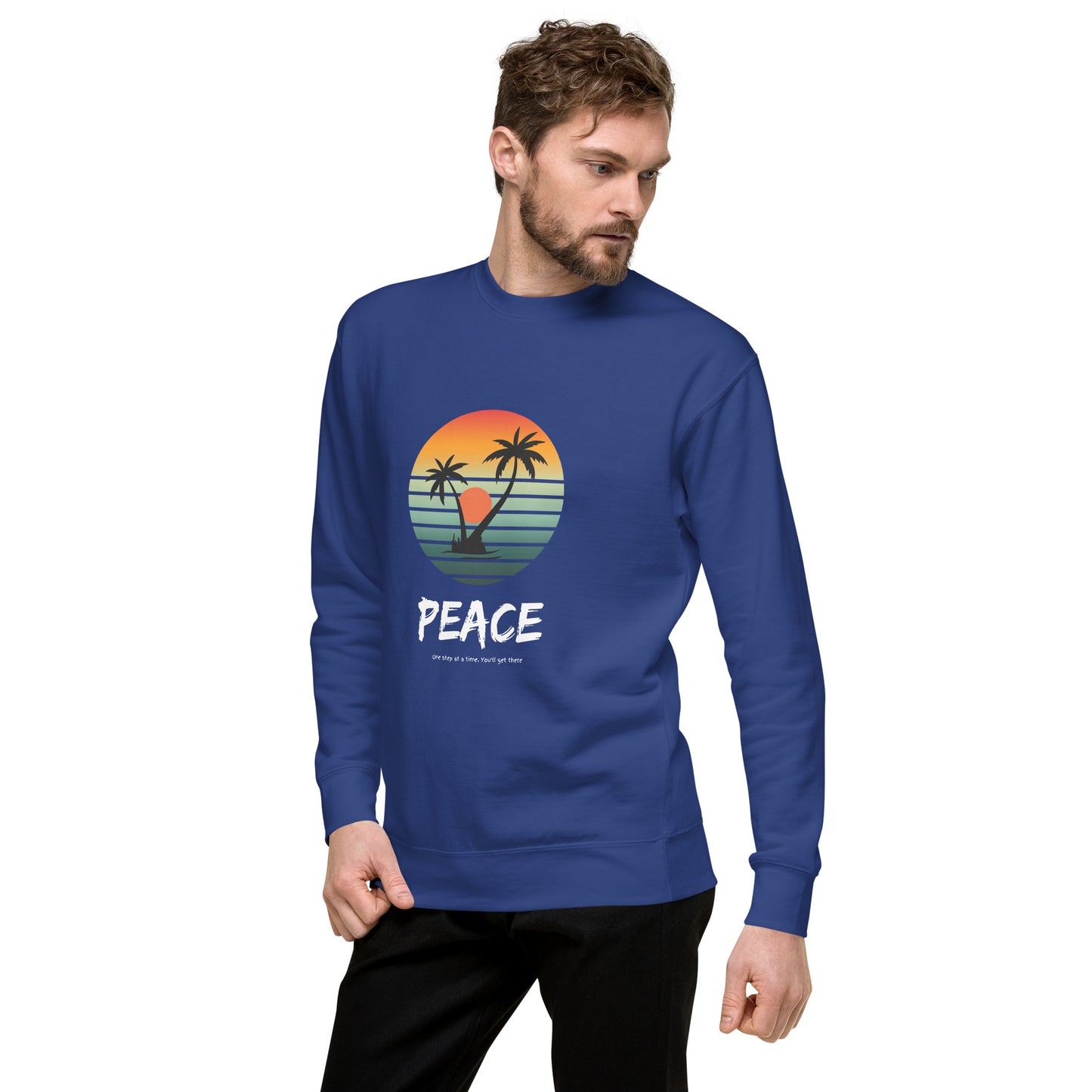 Quiet Peace Sweatshirt - Left Placement product image 24 in Team Royal, size 3XL, with front view, left-side angle and left placement.
