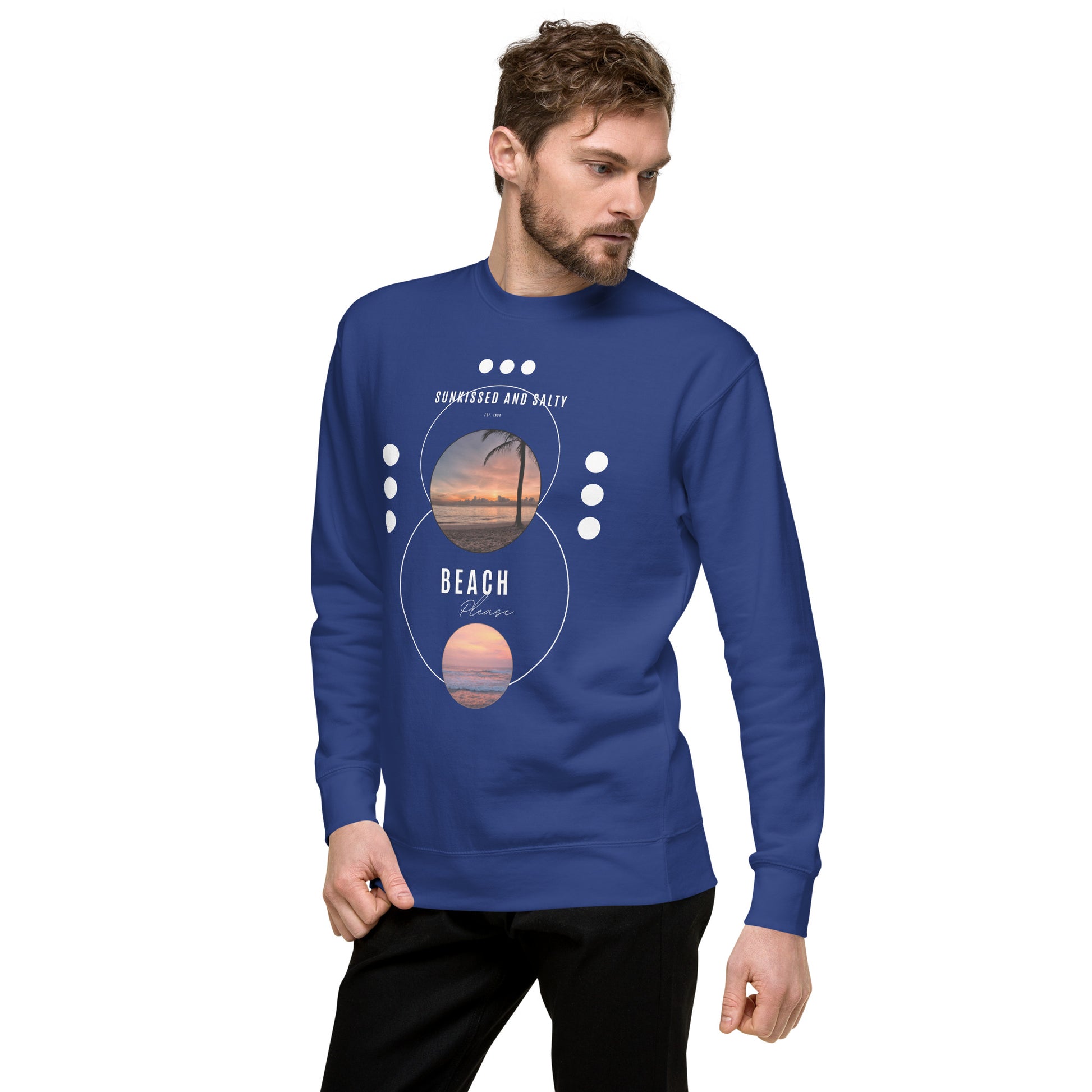 Image 39 of Team Red Coastline Attitude Sweatshirt - Left Placement, size L, with Beach Please artwork visible in front view, left-side angle.