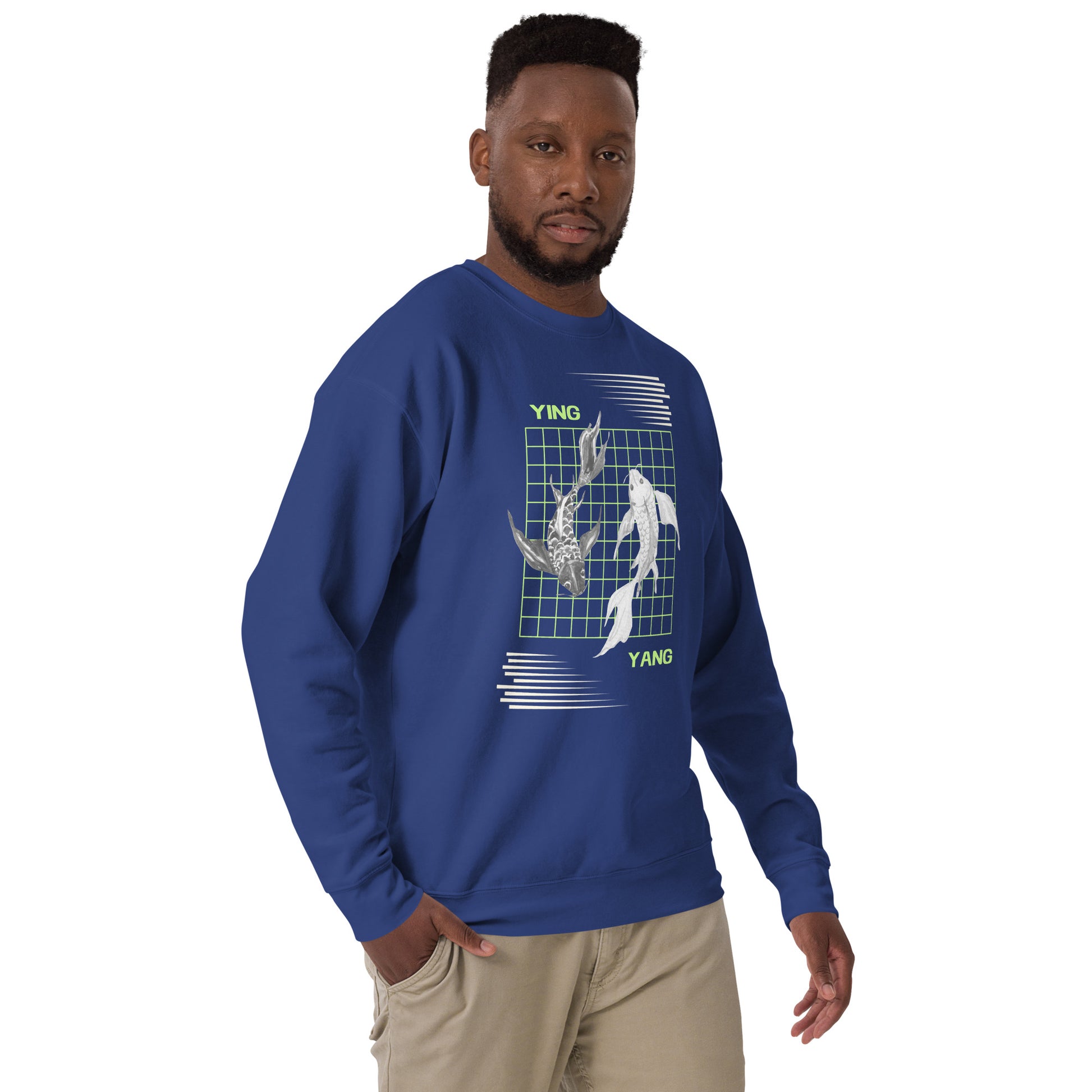 Equinoxe Sweatshirt product image 19 in Charcoal Heather, size XL, with front view, right-side angle and design placement.