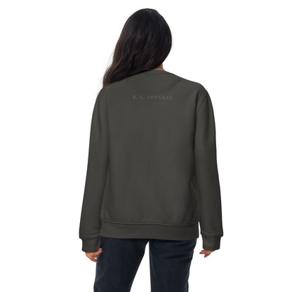 Montaire Sweatshirt by R.A. Apparel, image 12, back view, Navy Blazer, size 3XL, design placement.