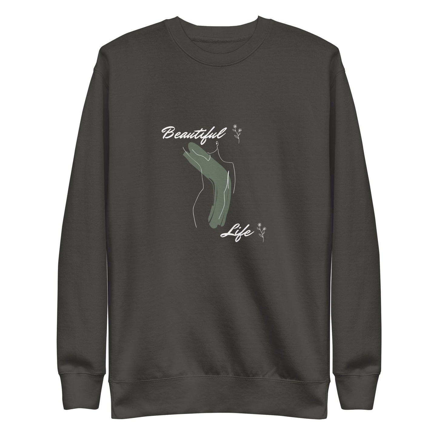 Bellevie Sweatshirt - Left Placement image 5 in Black, size 2XL, showing front view for the Beautiful Life design.