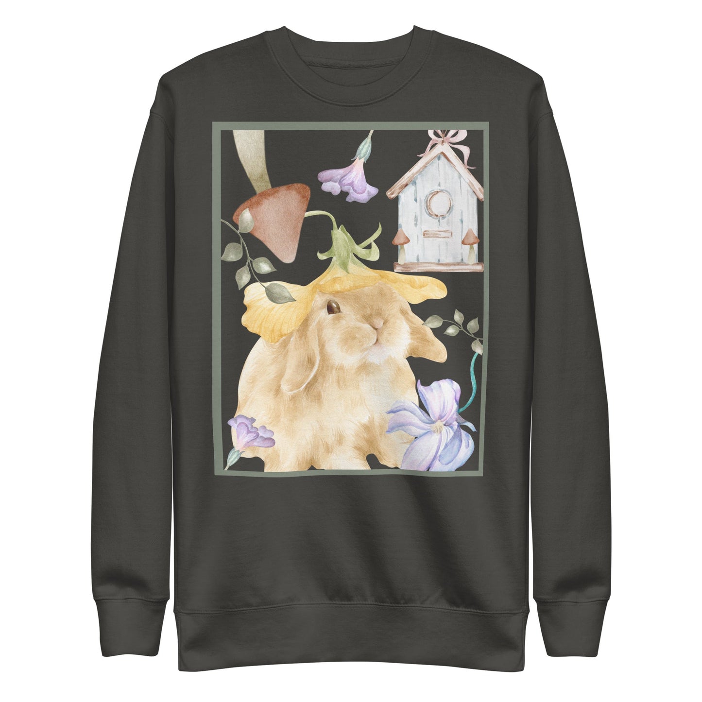 Meadow Club Sweatshirt - Left Placement image 5 in Black, size 2XL, showing front view for the Bunny Collage design.