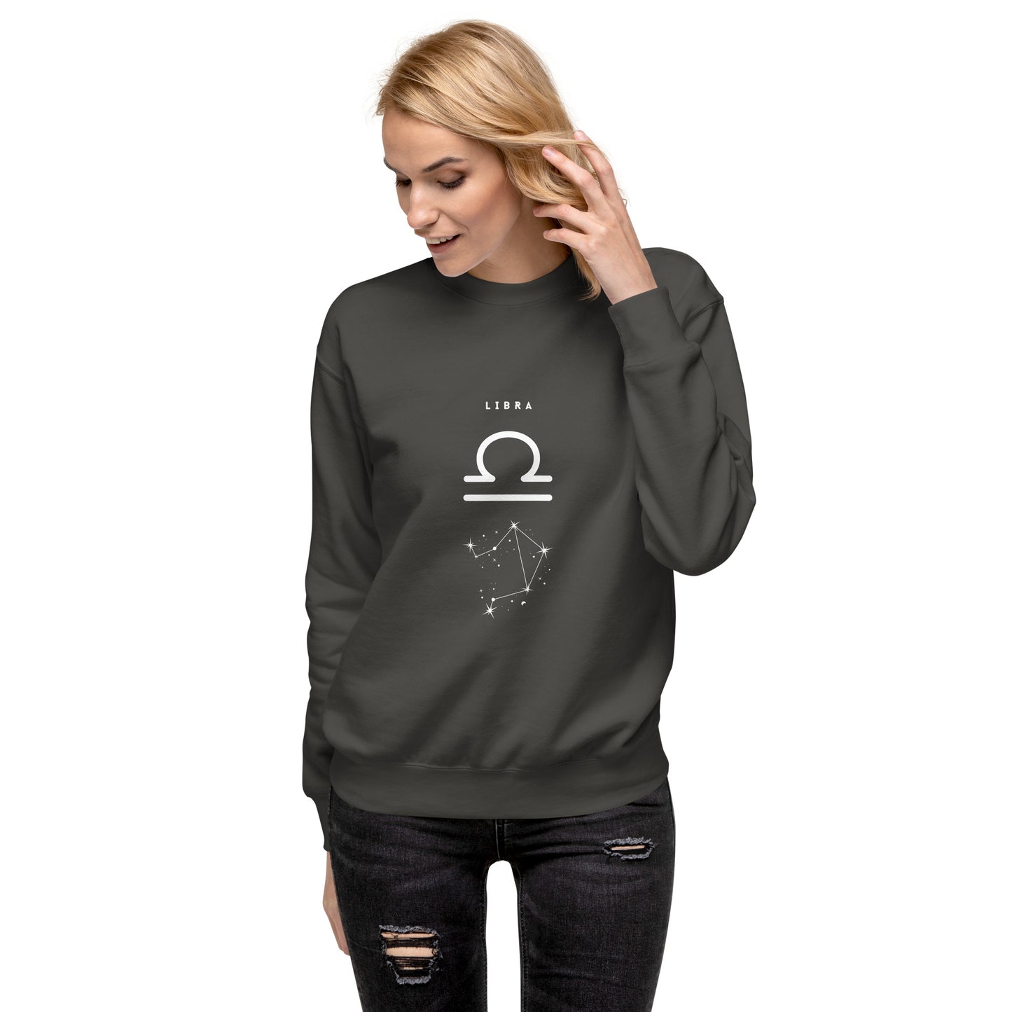 Balance Court Sweatshirt - Left Placement image 36 in Team Red, size S, showing front view for the Libra design.