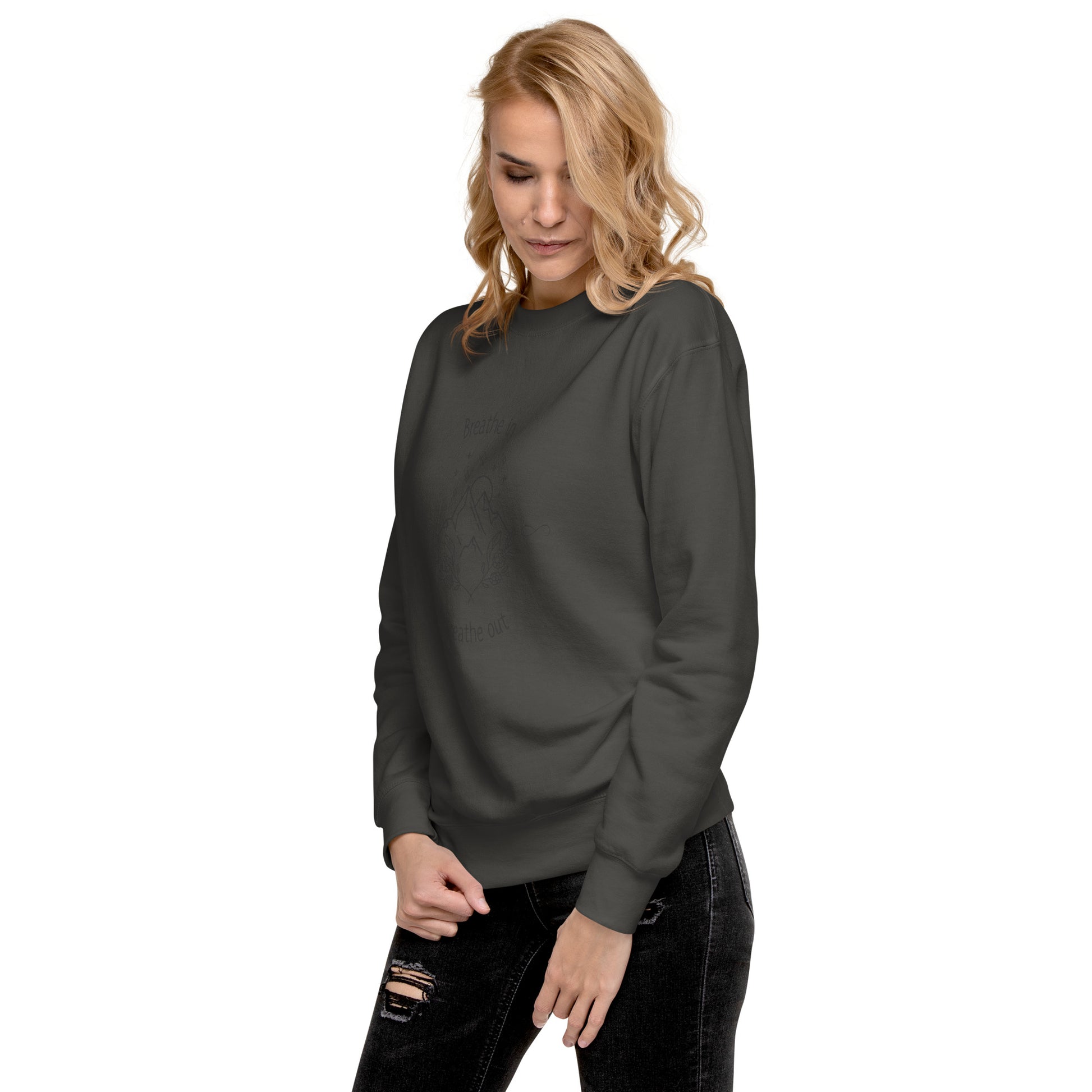 Exhale Sweatshirt - Left Placement image 67: selected colour version with front view, left-side angle of the Breathe in and Breathe Out range.